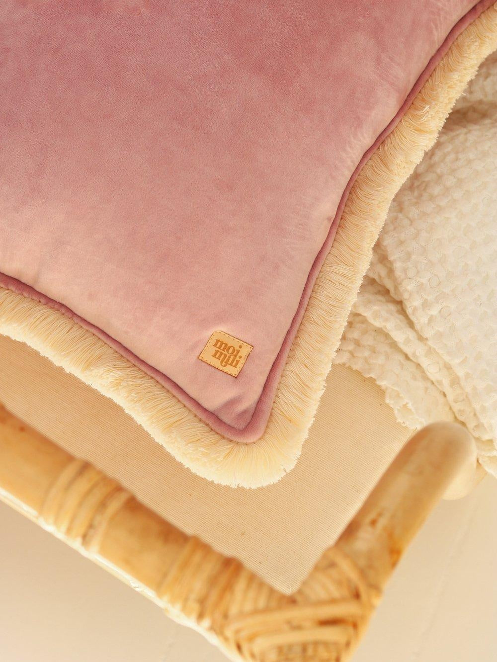 Soft Velvet Light Pink - Pillow With Fringe