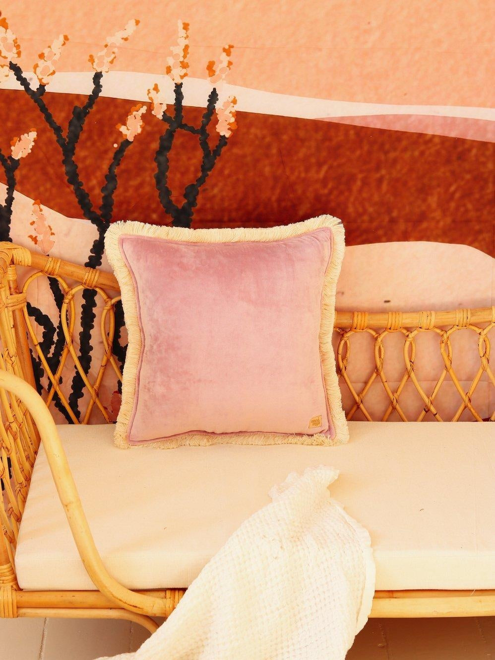 Soft Velvet Light Pink - Pillow With Fringe