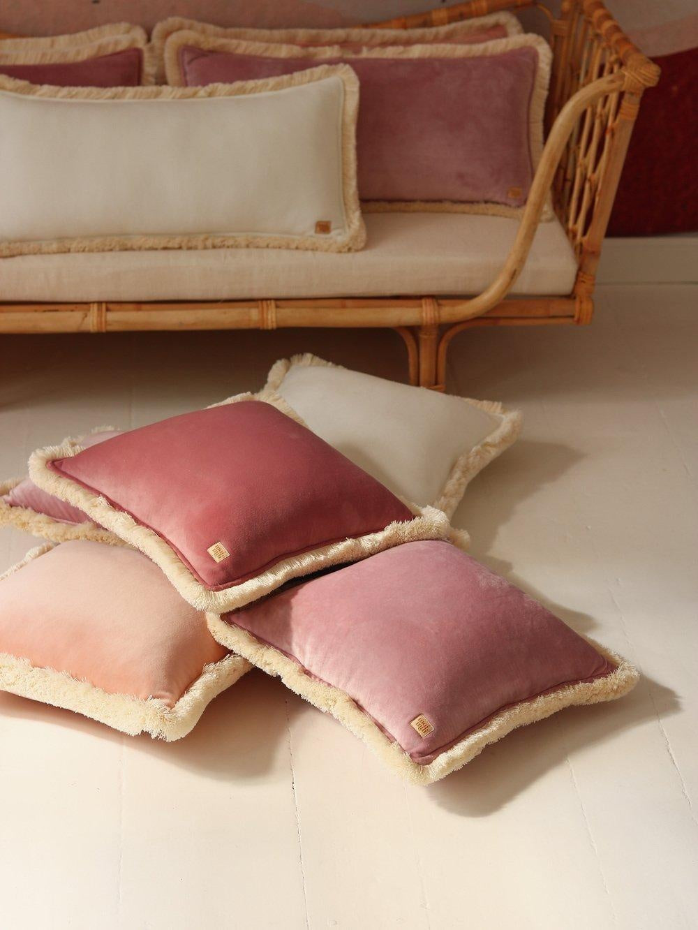 Soft Velvet Light Pink - Pillow With Fringe