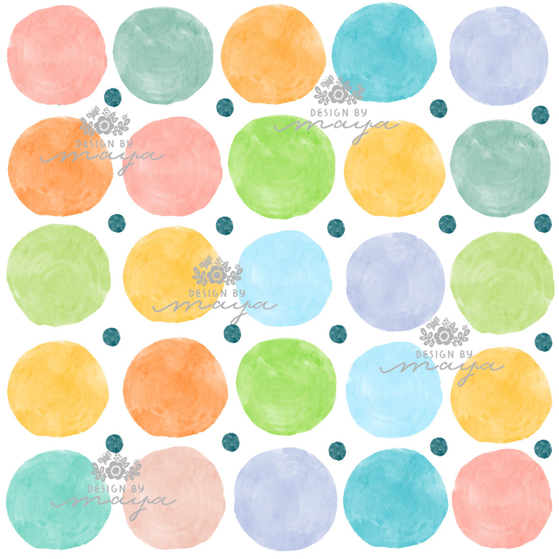 Colorful Watercolor Polka Dots - Fabric Nursery Wall Art Decals