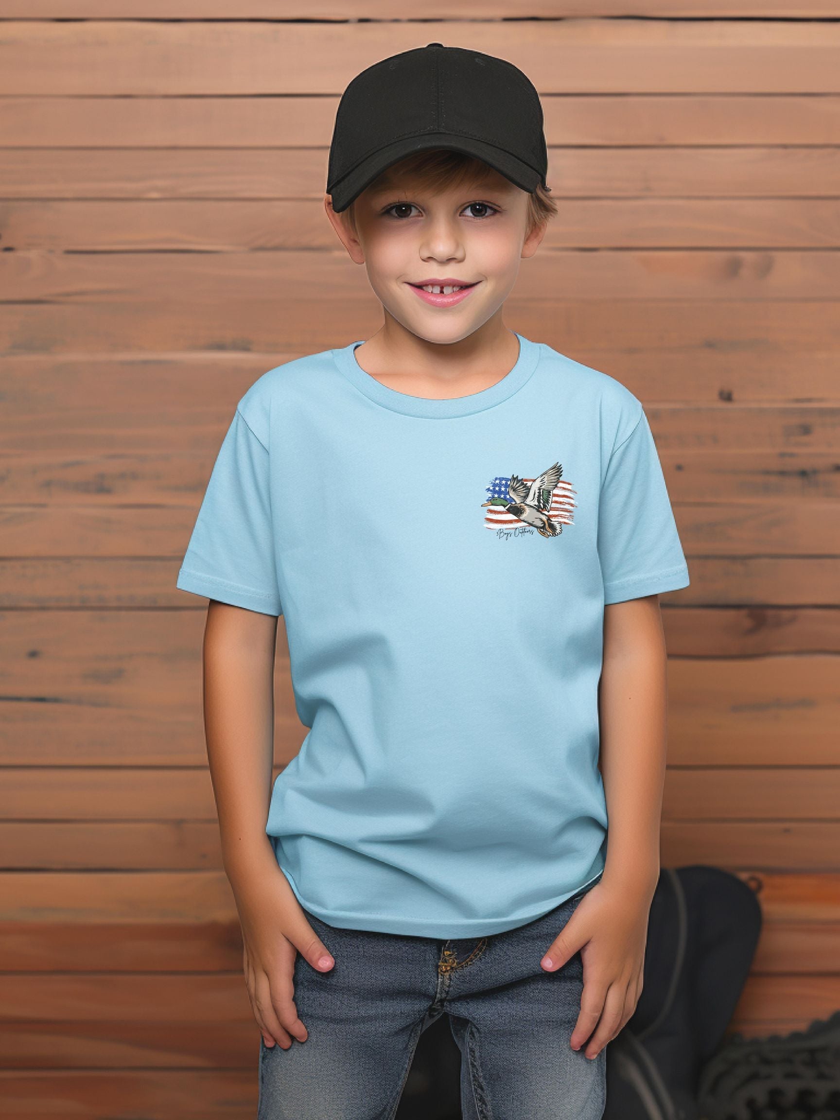 3boys Outdoors Mallard With Flag