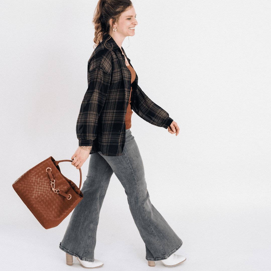 Black Plaid Ice Silk Shirt- Women