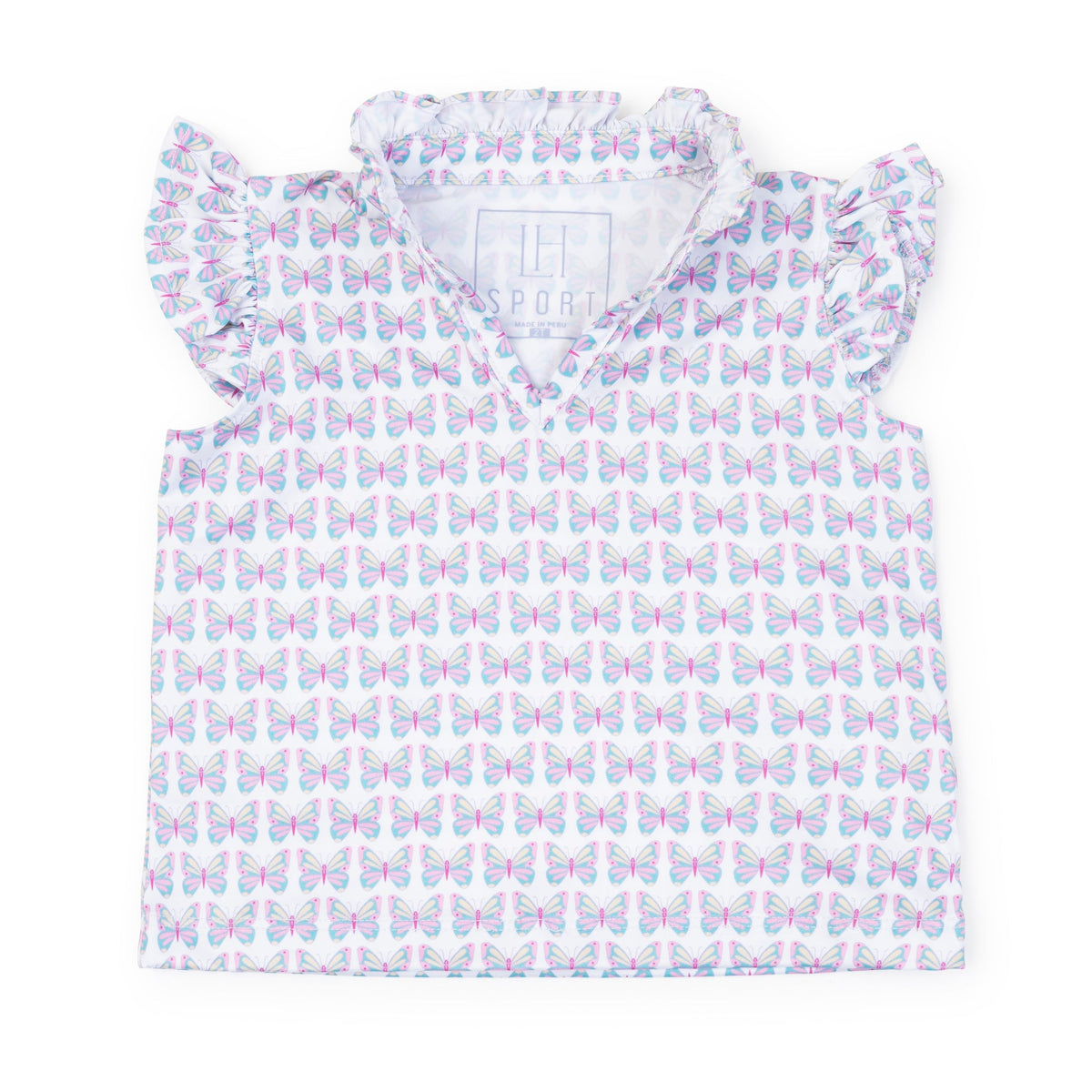Ellie Girls' Sleeveless Performance Top By Lh Sport - Peace Love Butterflies Pink Multi