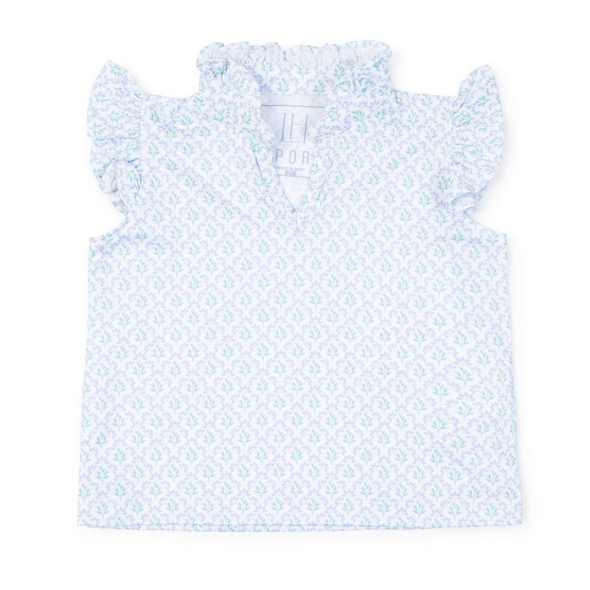 Ellie Girls' Sleeveless Performance Top By Lh Sport - Trellis Bloom Blue