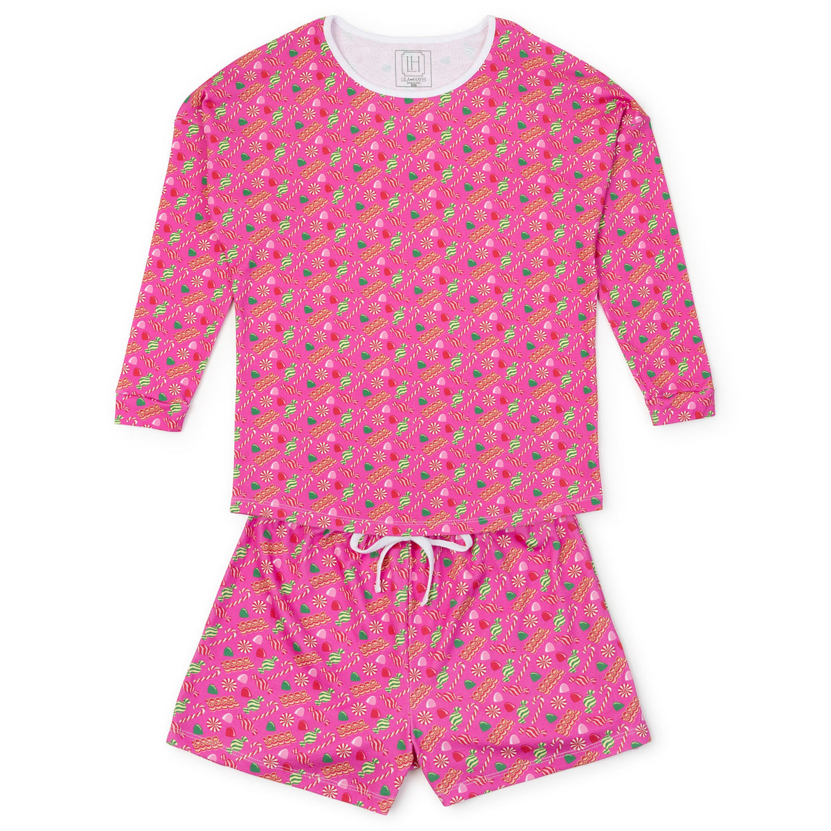 Anna Women's Longsleeve Short Set - Christmas Candy Pink
