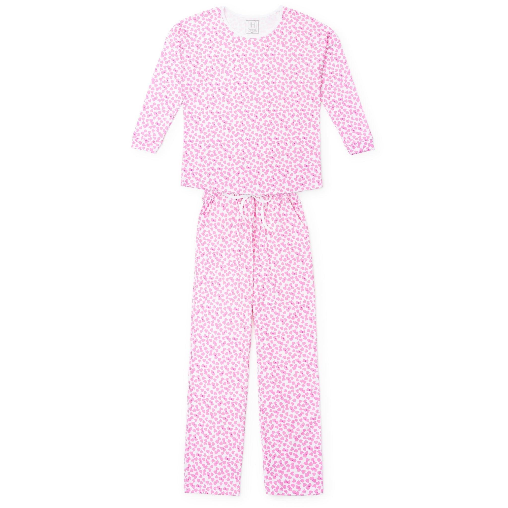 Audrey Women's Longsleeve Top Pant Set - Confetti Hearts Pink