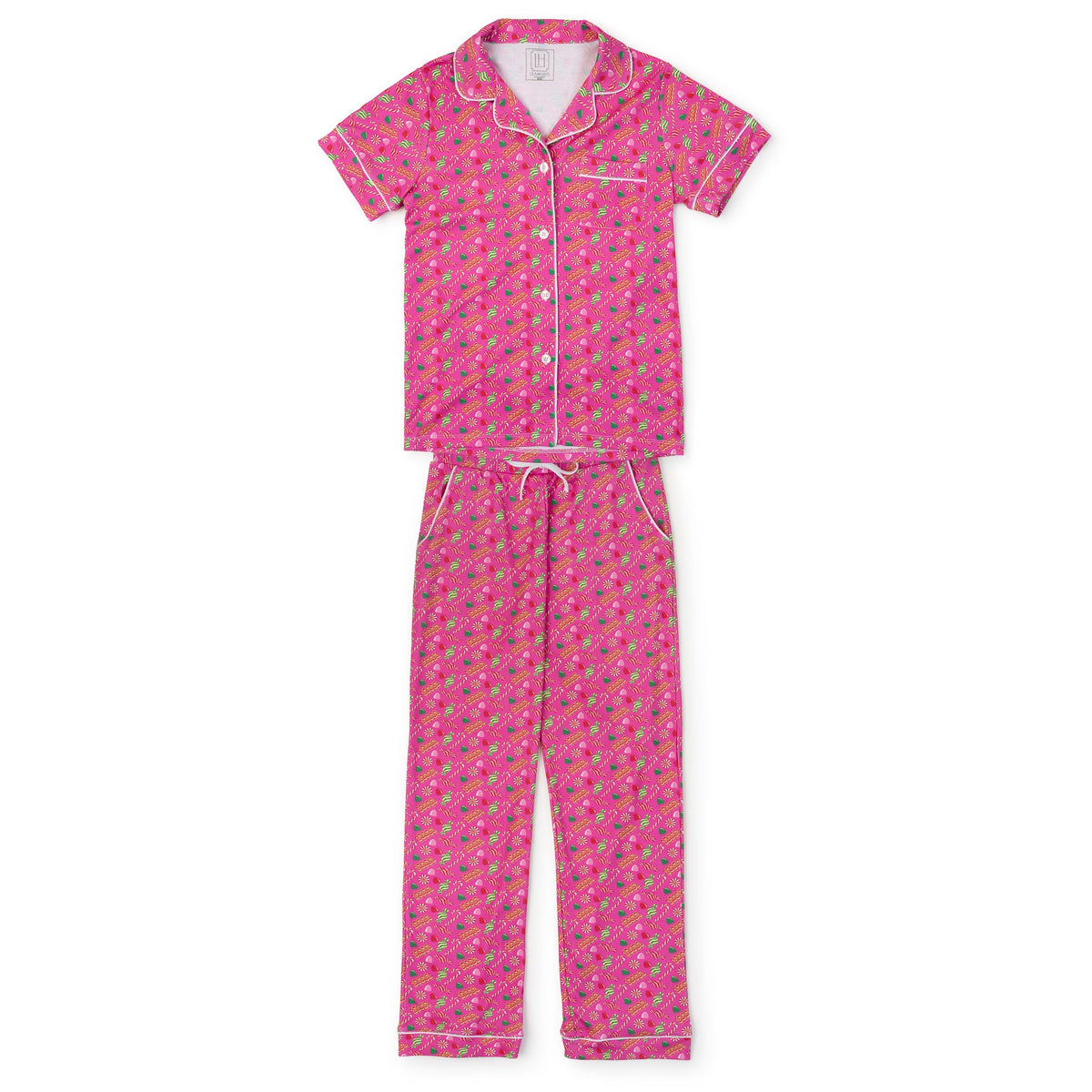 Laney Women's Pima Cotton Pajama Pant Set - Christmas Candy Pink