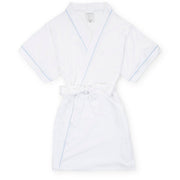 Mamie Women's Short Sleeve Spa Wrap Robe - White With Light Blue Piping