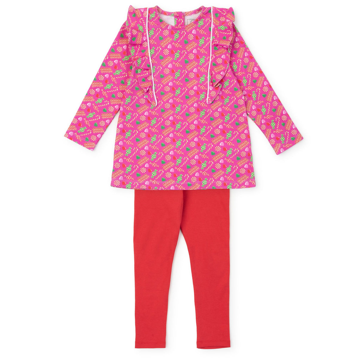 Olive Set Girls' Legging Set - Christmas Candy Pink
