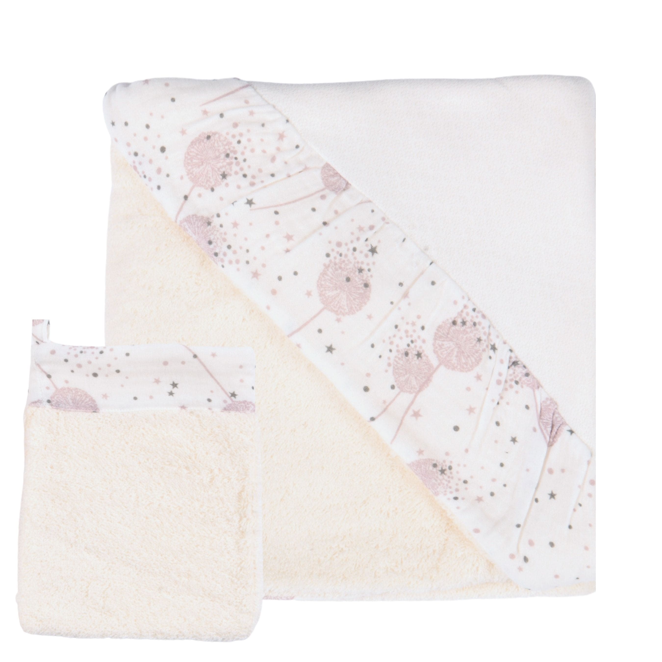 Lilas | Muslin-trimmed Ivory Hooded Towel & Washcloth