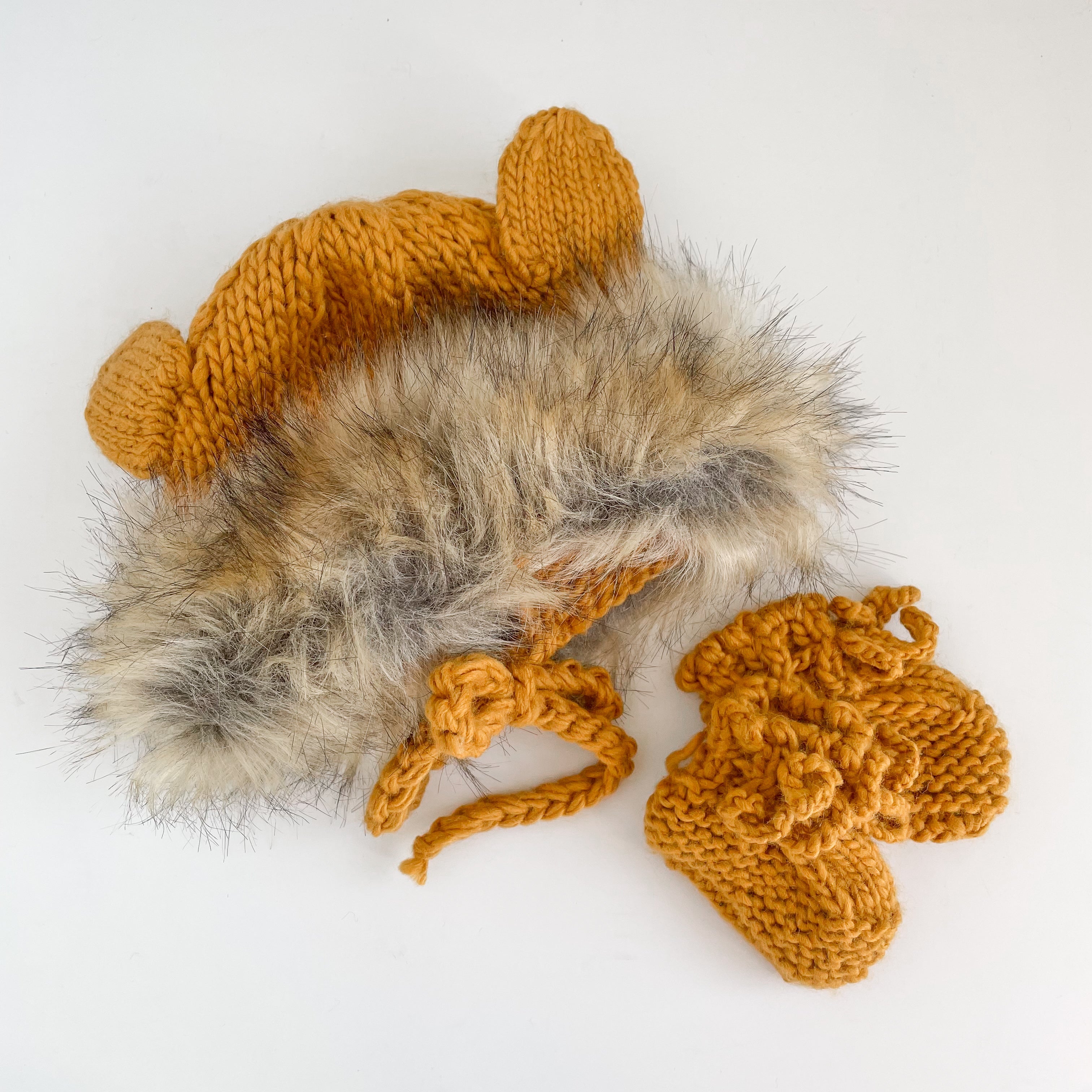 Baby Lion Hat And Booties Set, Mustard