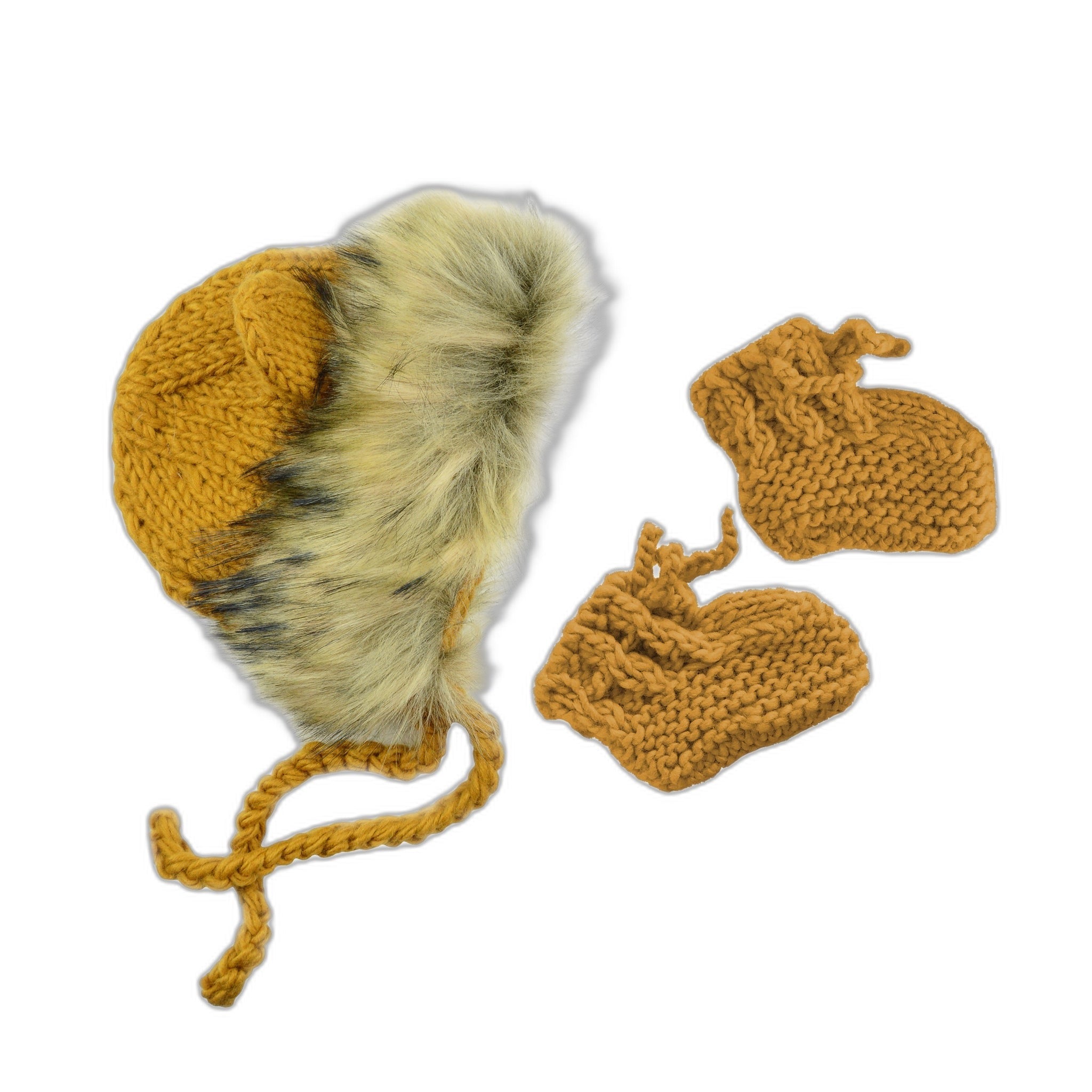 Baby Lion Hat And Booties Set, Mustard