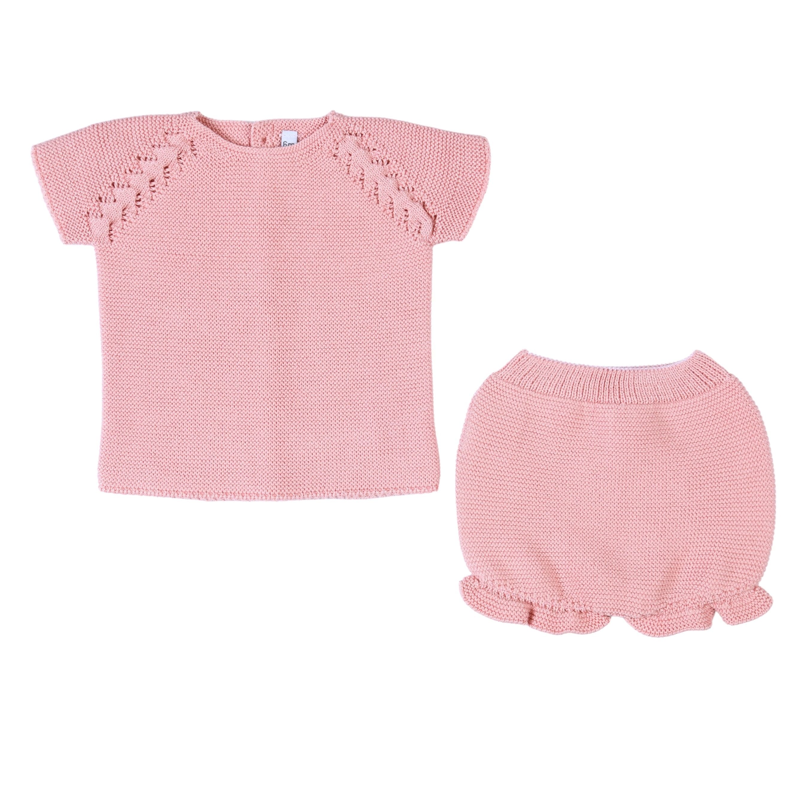 Lior | Baby Girls Pink Cotton Knit Shorts Set