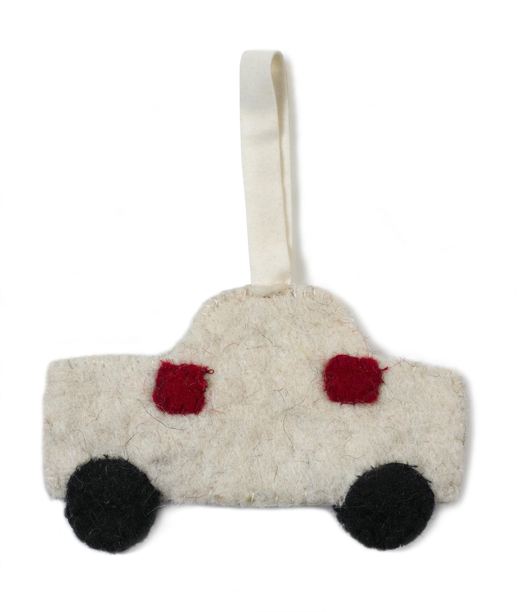 Little Cream Car Christmas Ornament Hand Felted Wool- Set Of 4