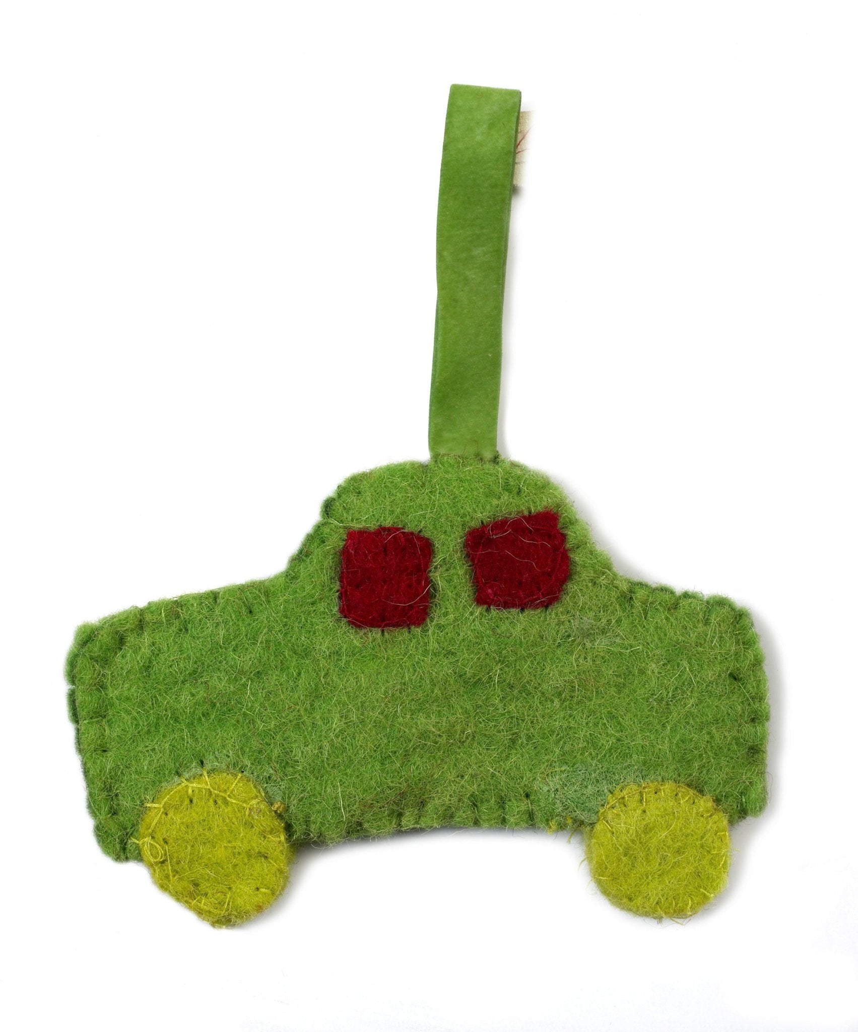 Little Green Car Christmas Ornament Hand Felted Wool- Set Of 2