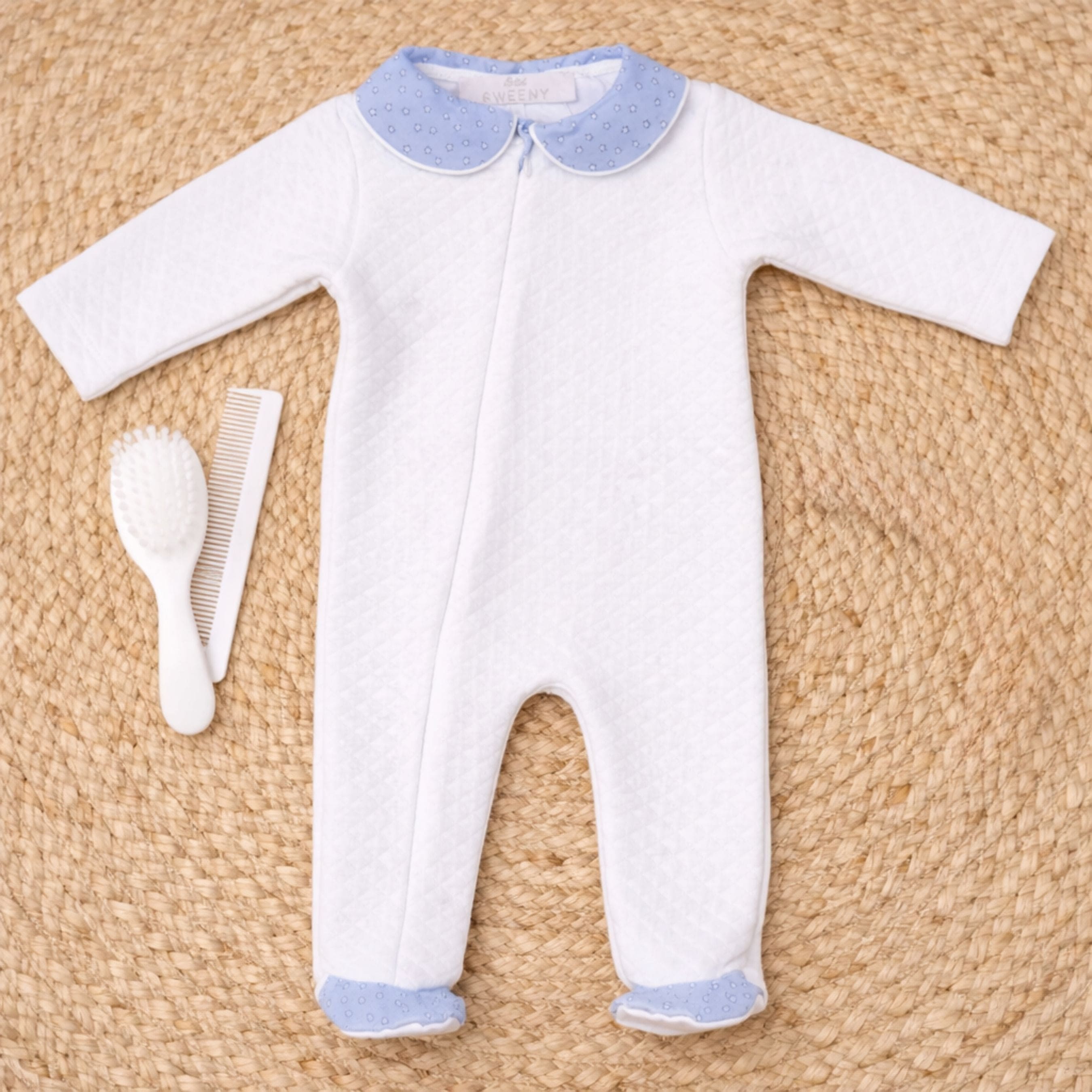 Little Stars | Boys White Quilted Cotton Zipper All-in-one