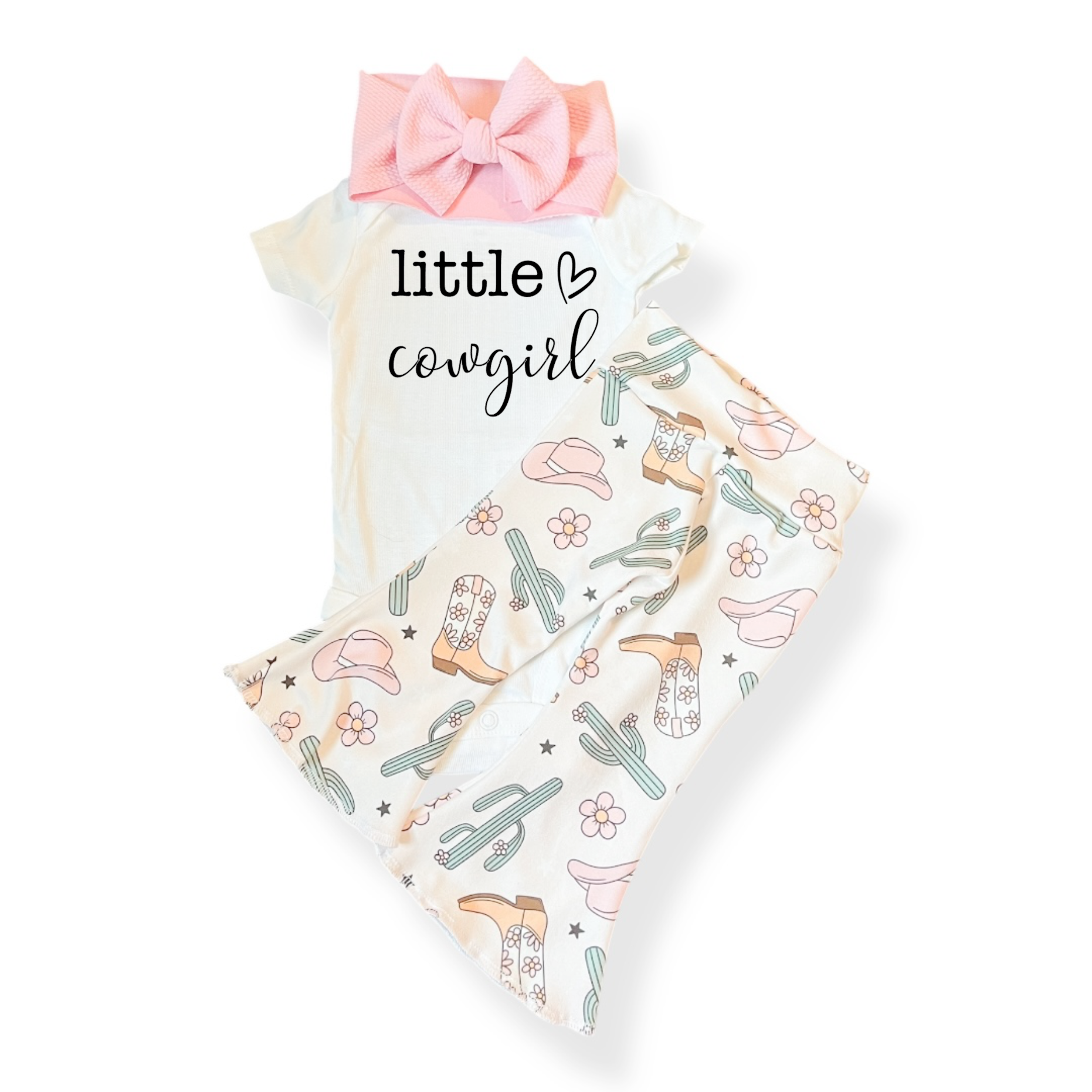 Pink Cowgirl Baby Bell Bottom Outfit