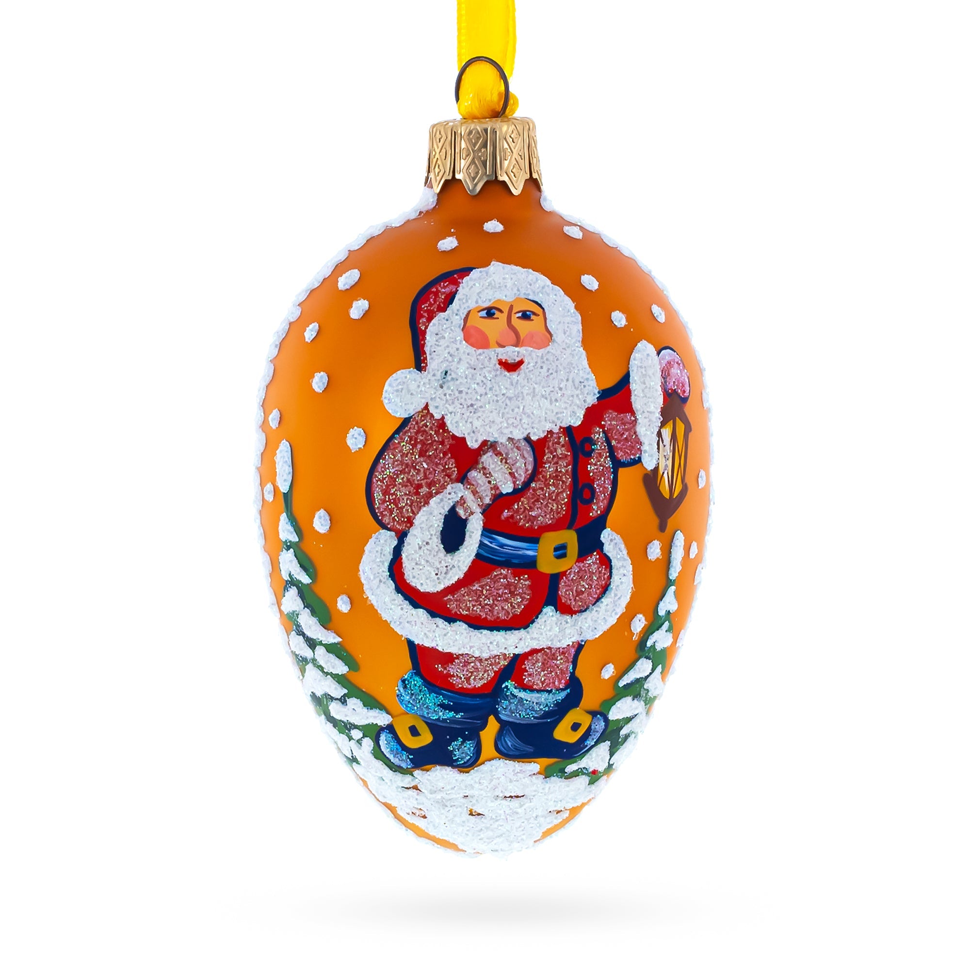 Santa With Lantern Glass Christmas Ornament 4 Inches