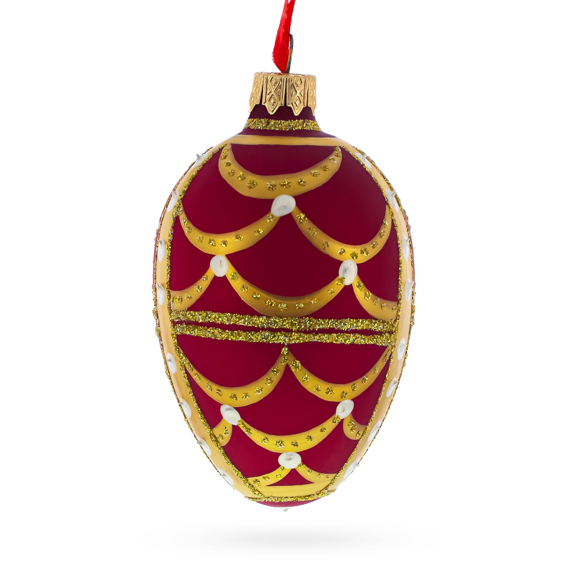 Gold Arches On Red Egg Glass Ornament 4 Inches