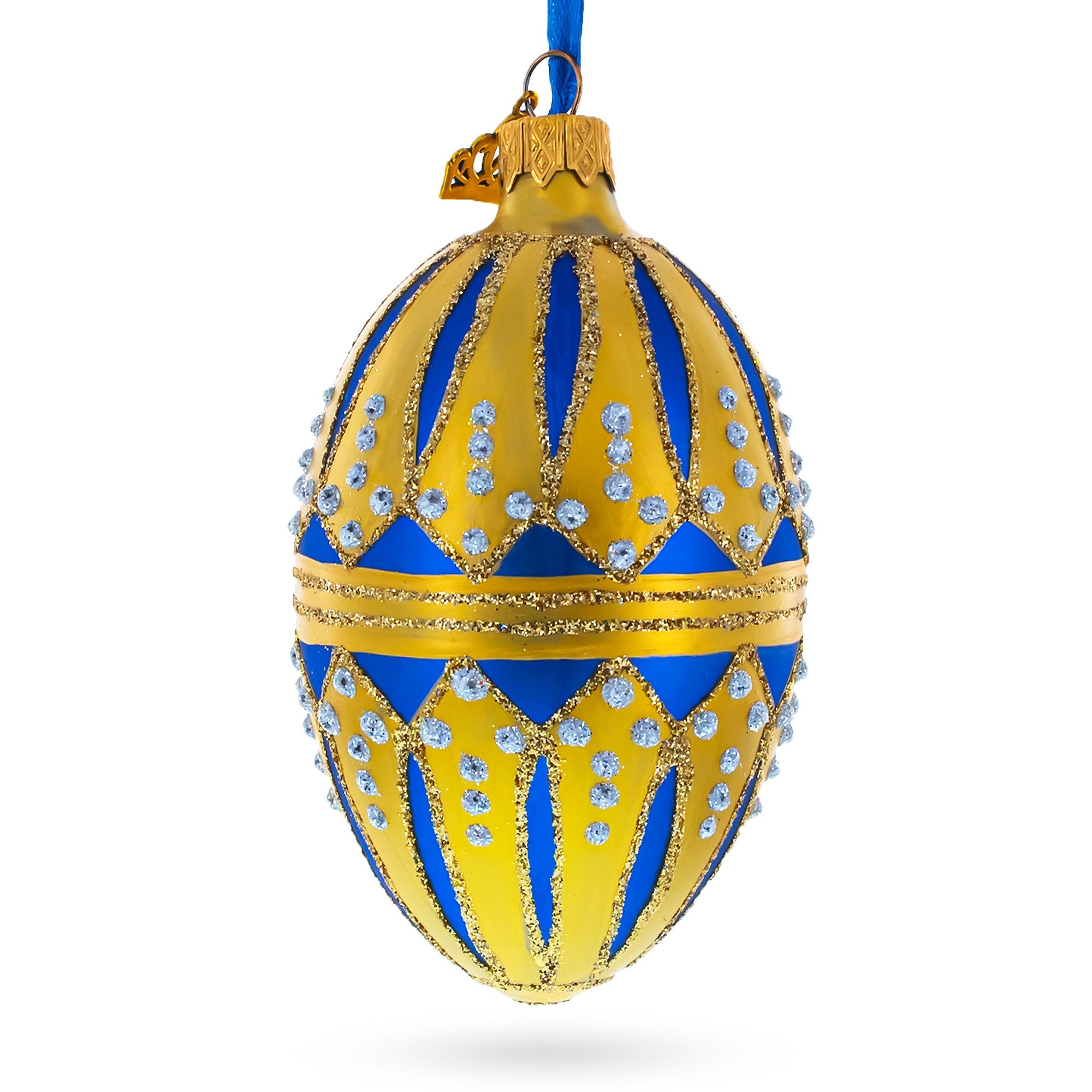 Blue Enamel Royal Inspired Egg Glass Ornament 4 Inches