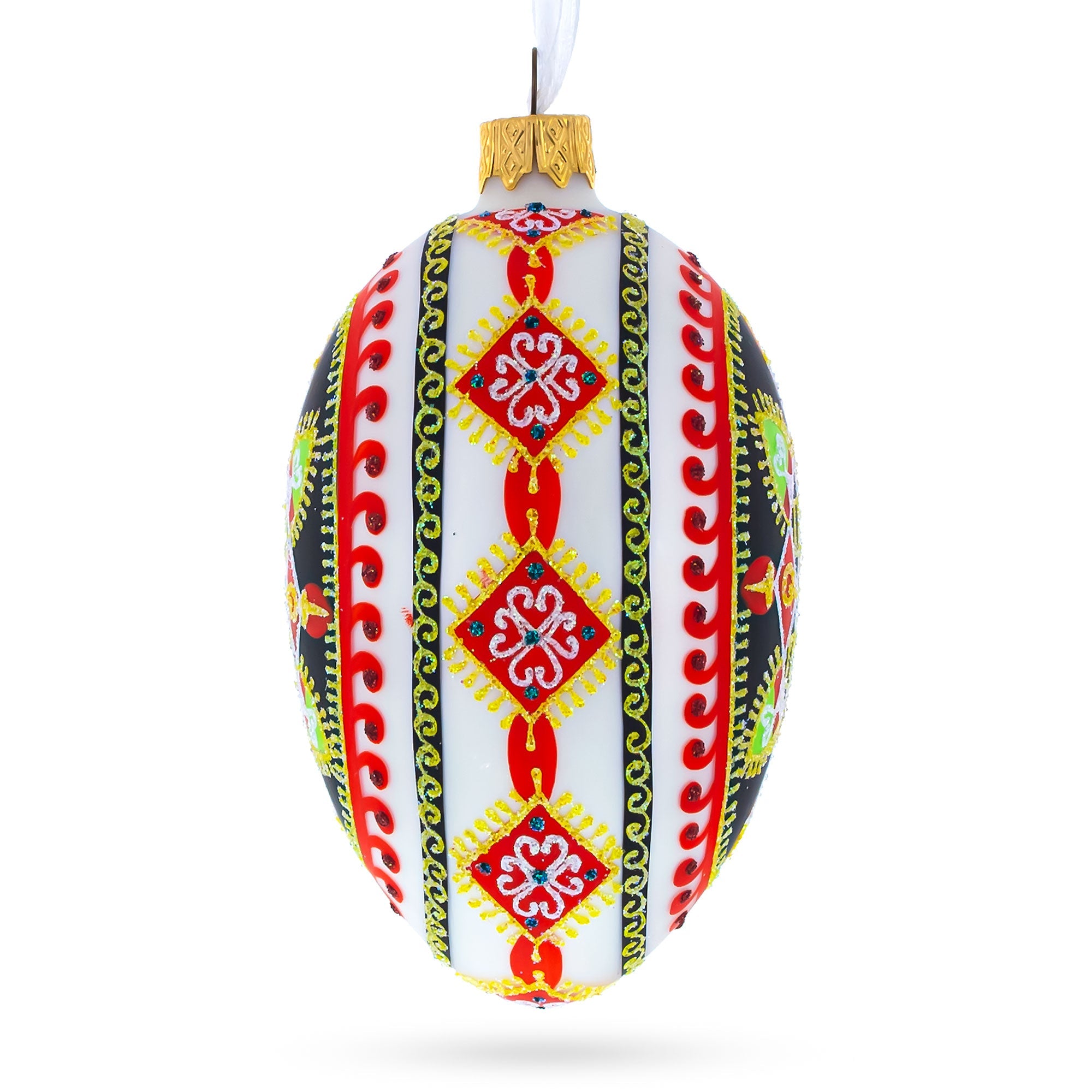 Rhombus Pysanka Glass Egg Ornament 4 Inches