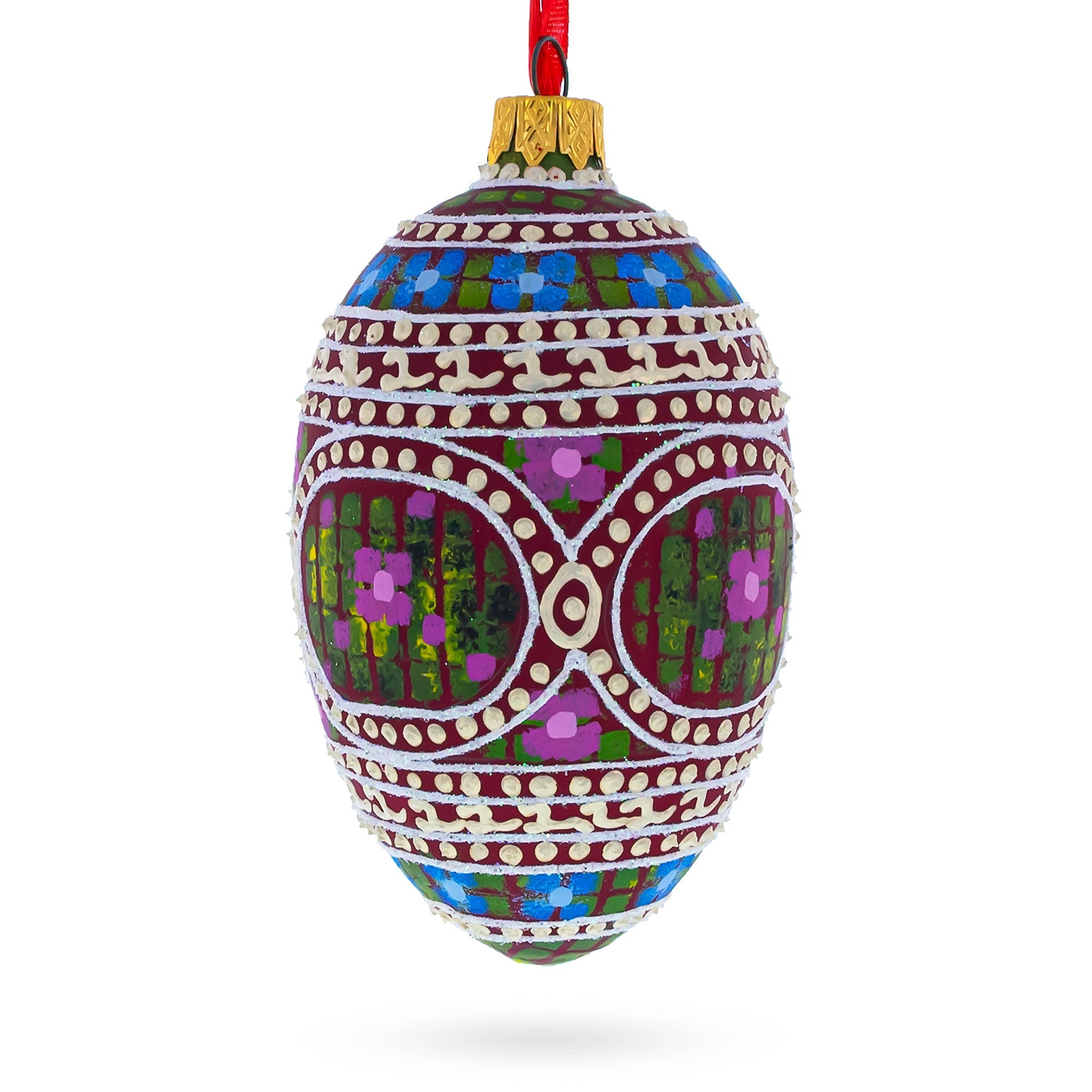 1914 Mosaic Royal Egg Glass Ornament 4 Inches