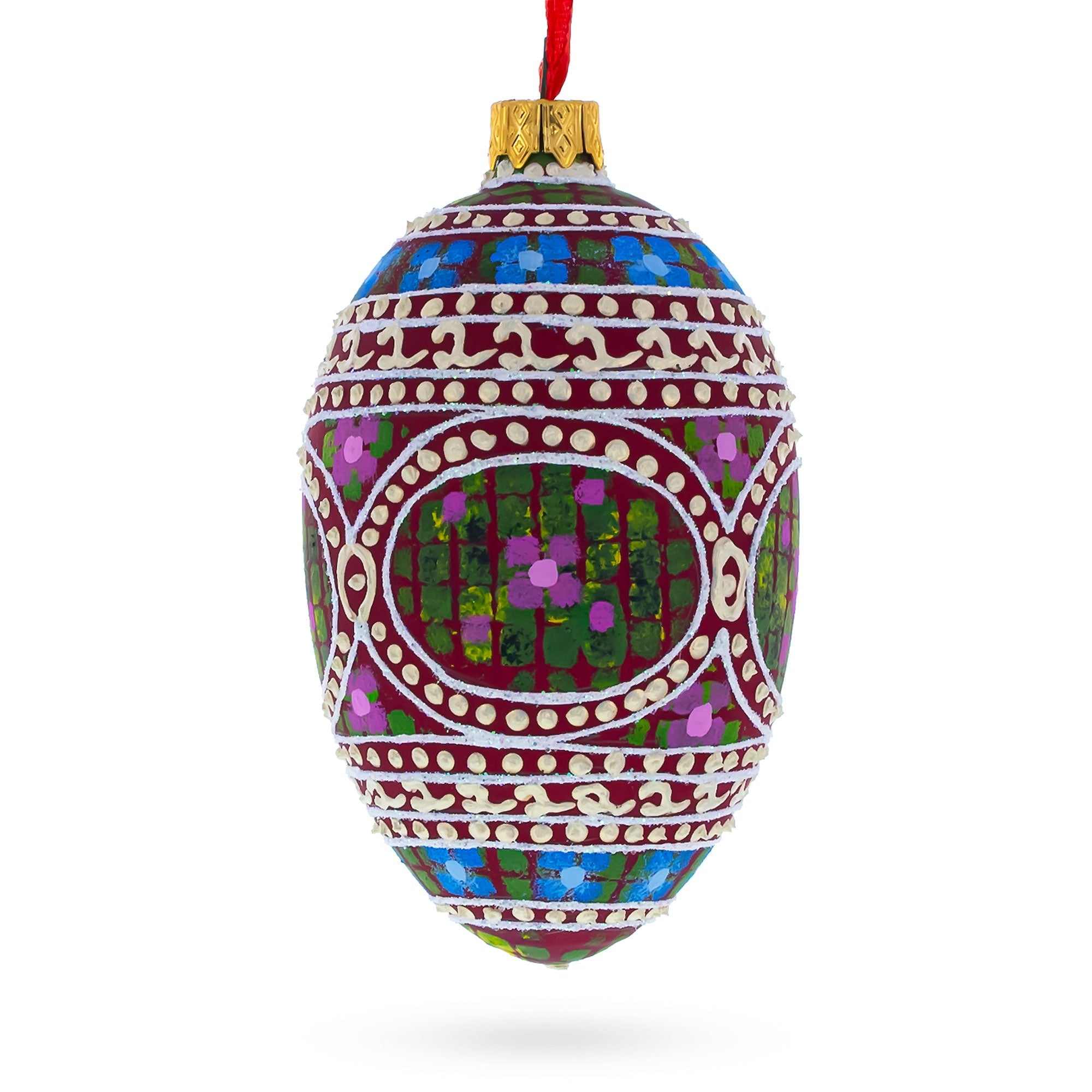 1914 Mosaic Royal Egg Glass Ornament 4 Inches