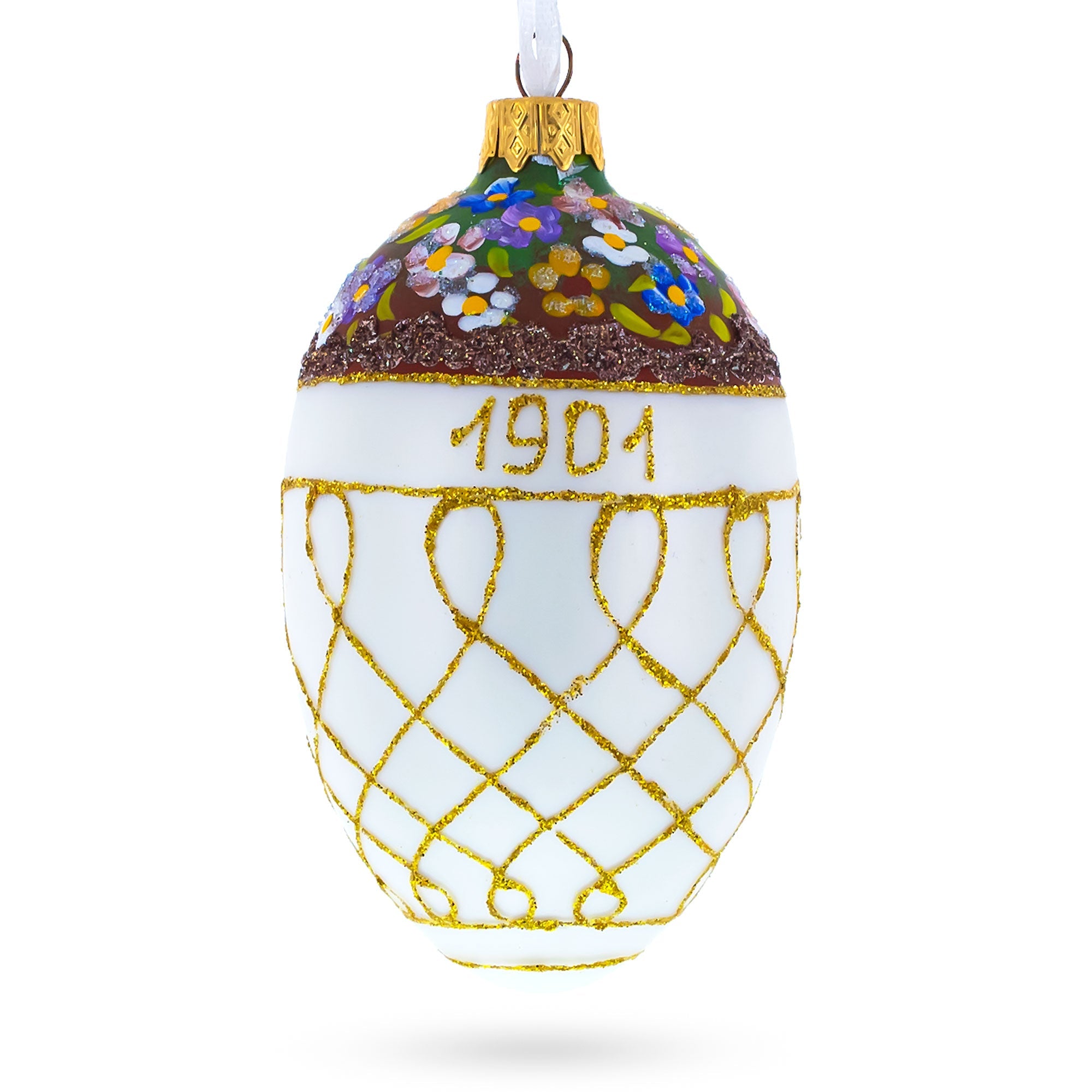 1901 Basket Of Flowers Royal Egg Glass Ornament 4 Inches