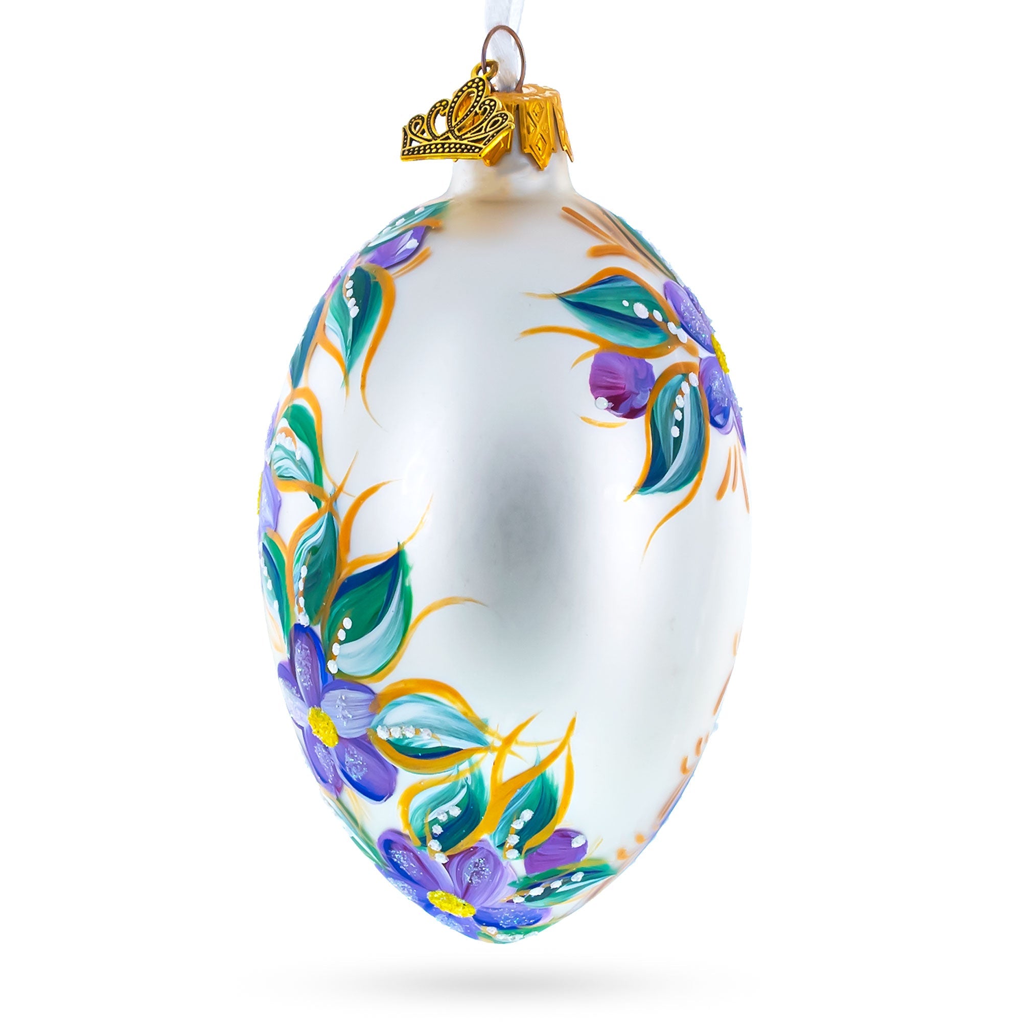 Blue Bird On White Glass Egg Ornament 4 Inches