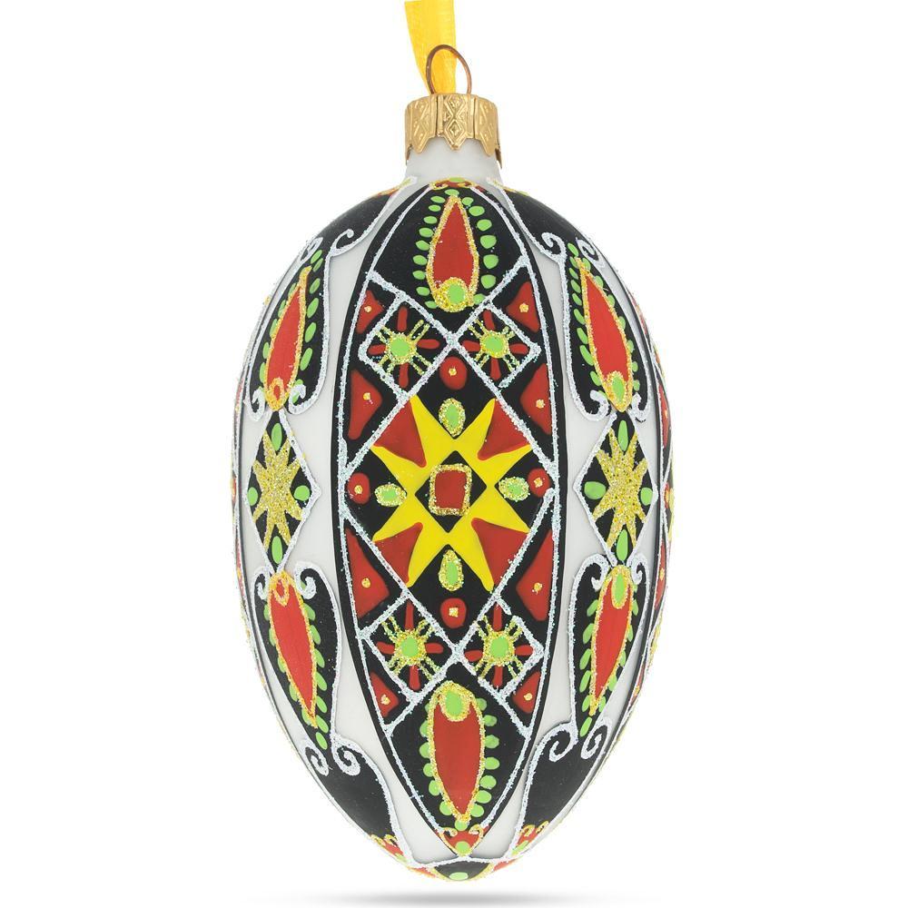 Traditional Ukrainian Pysanka Glass Egg Ornament 4 Inches