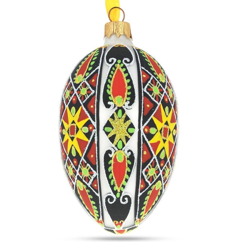 Traditional Ukrainian Pysanka Glass Egg Ornament 4 Inches