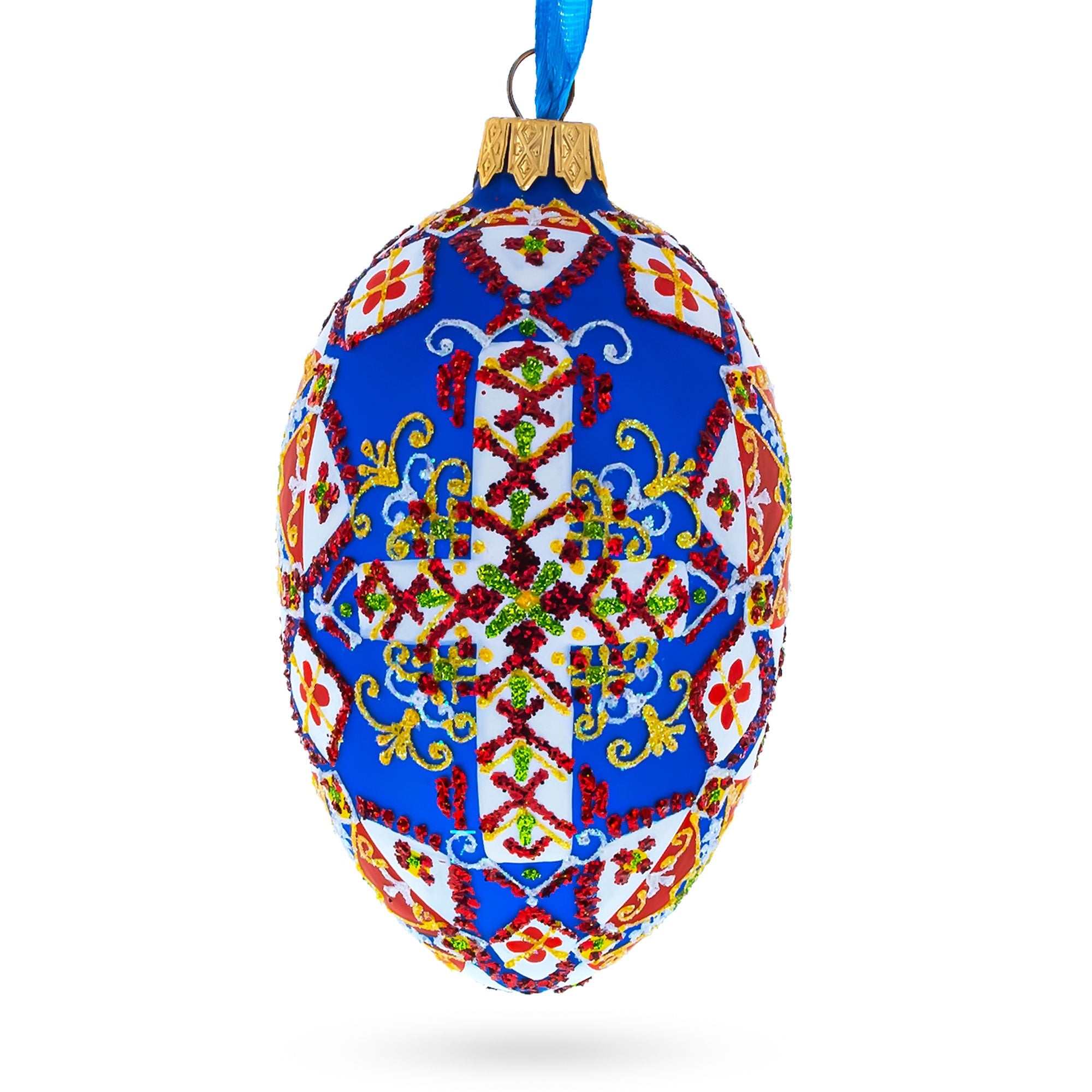 Statue Of Liberty Ukrainian Style Glass Egg Ornament 4 Inches