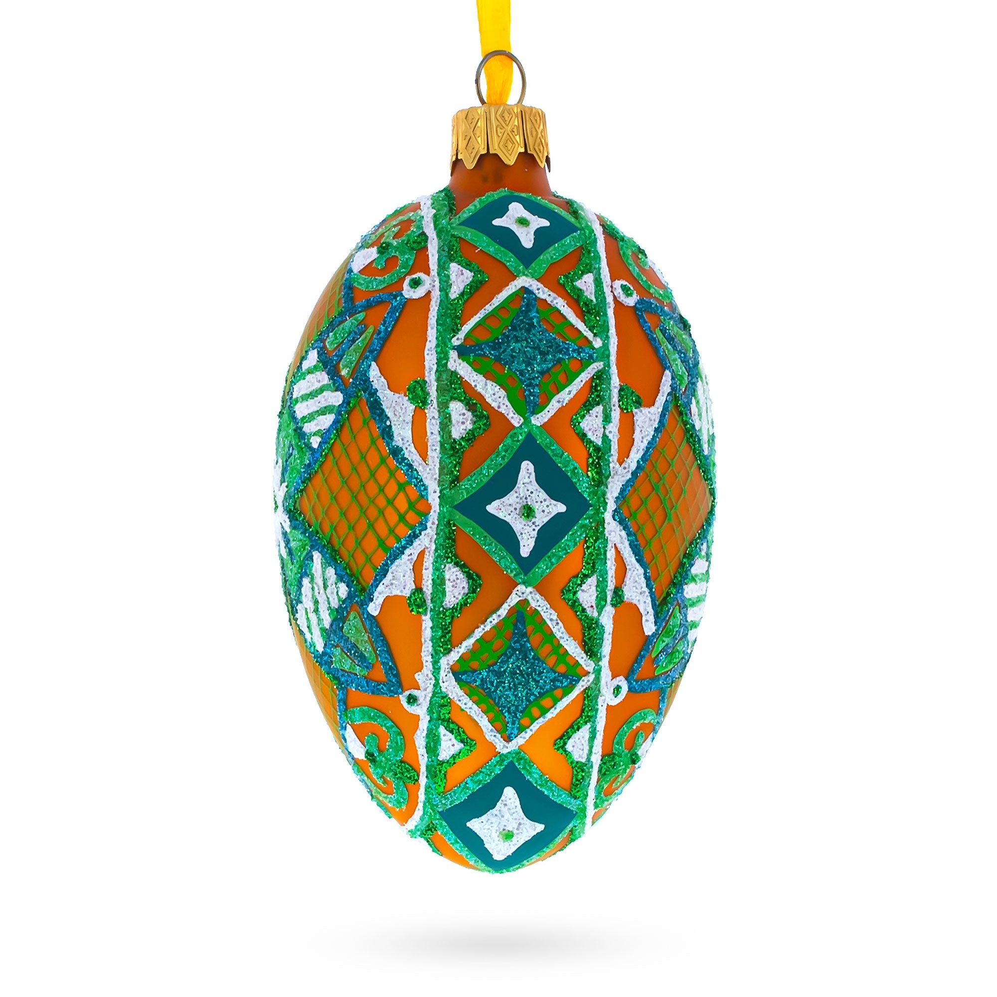 The Green Star Ukrainian Pysanka Glass Egg Ornament 4 Inches