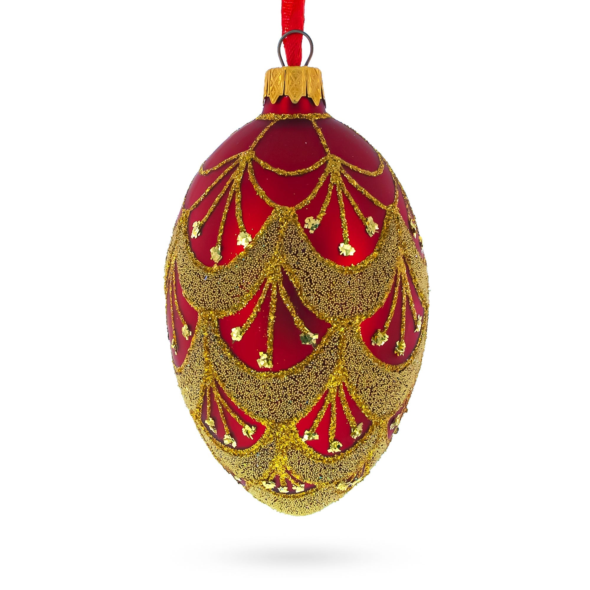 White Trellis On Red Egg Glass Ornament 4 Inches