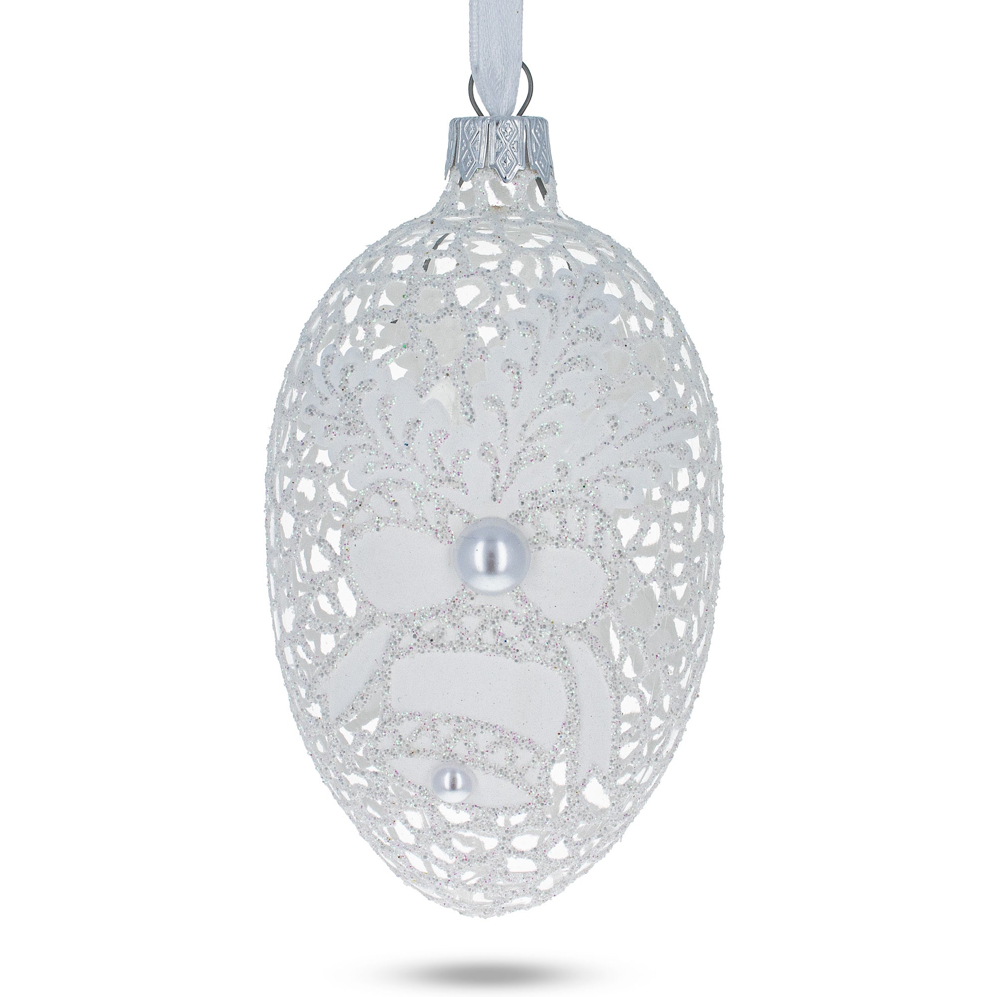 Winter Bells Egg Glass Ornament 4 Inches