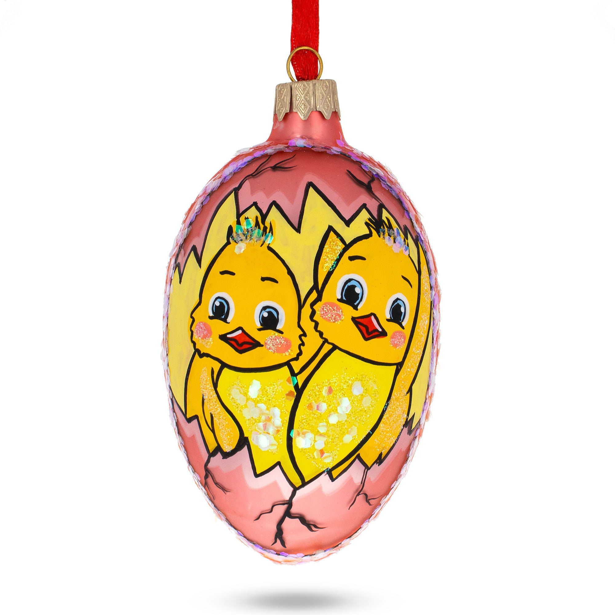 Two Chicks Egg Glass Ornament 4 Inches