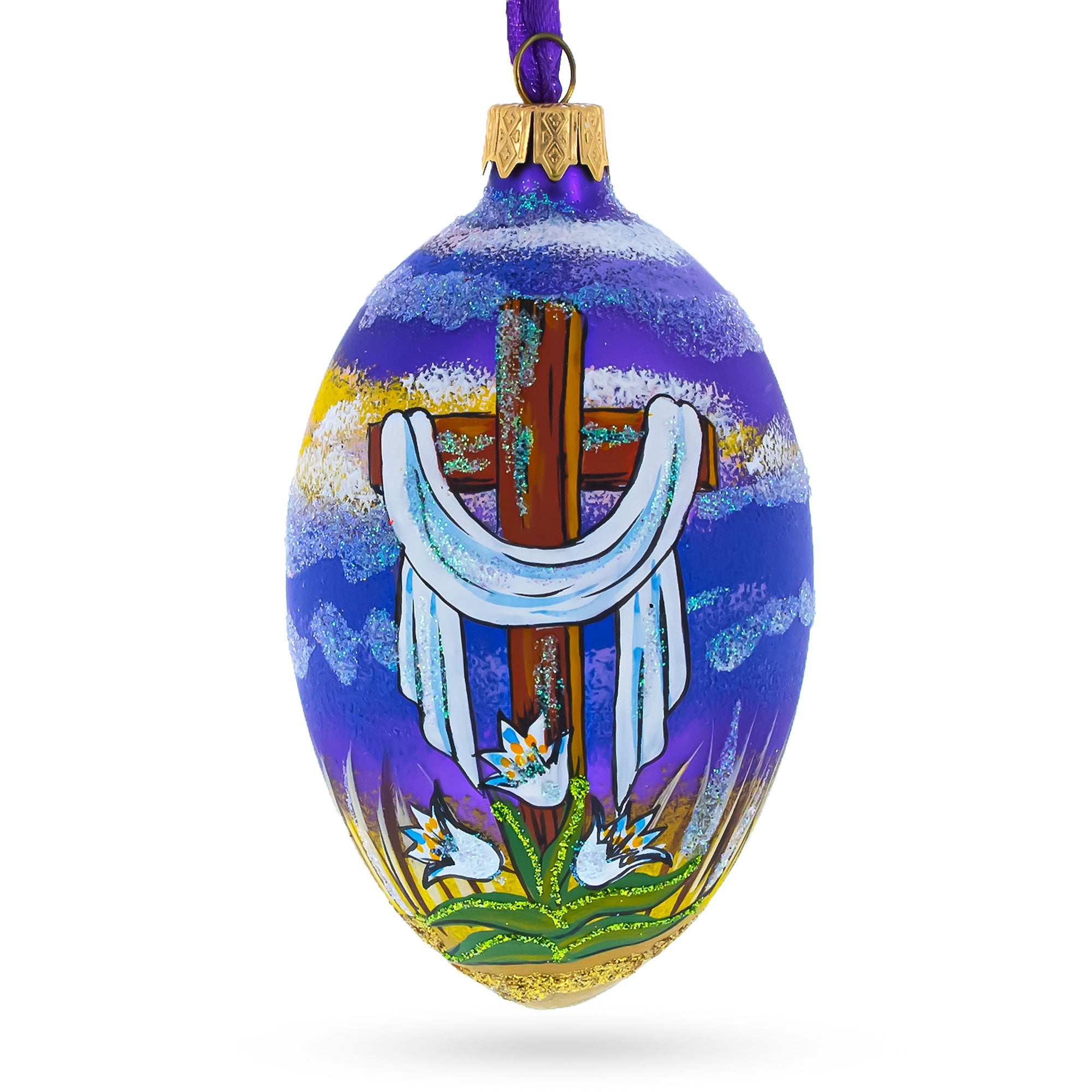 The Rising Cross Egg Glass Ornament 4 Inches