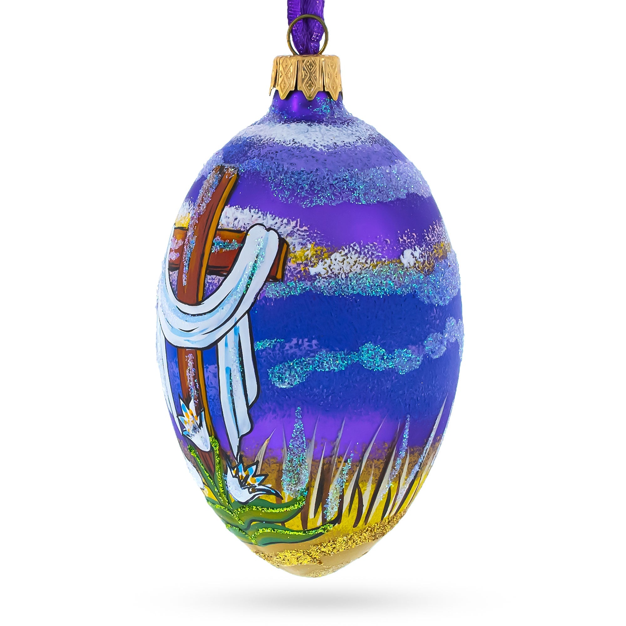 The Rising Cross Egg Glass Ornament 4 Inches