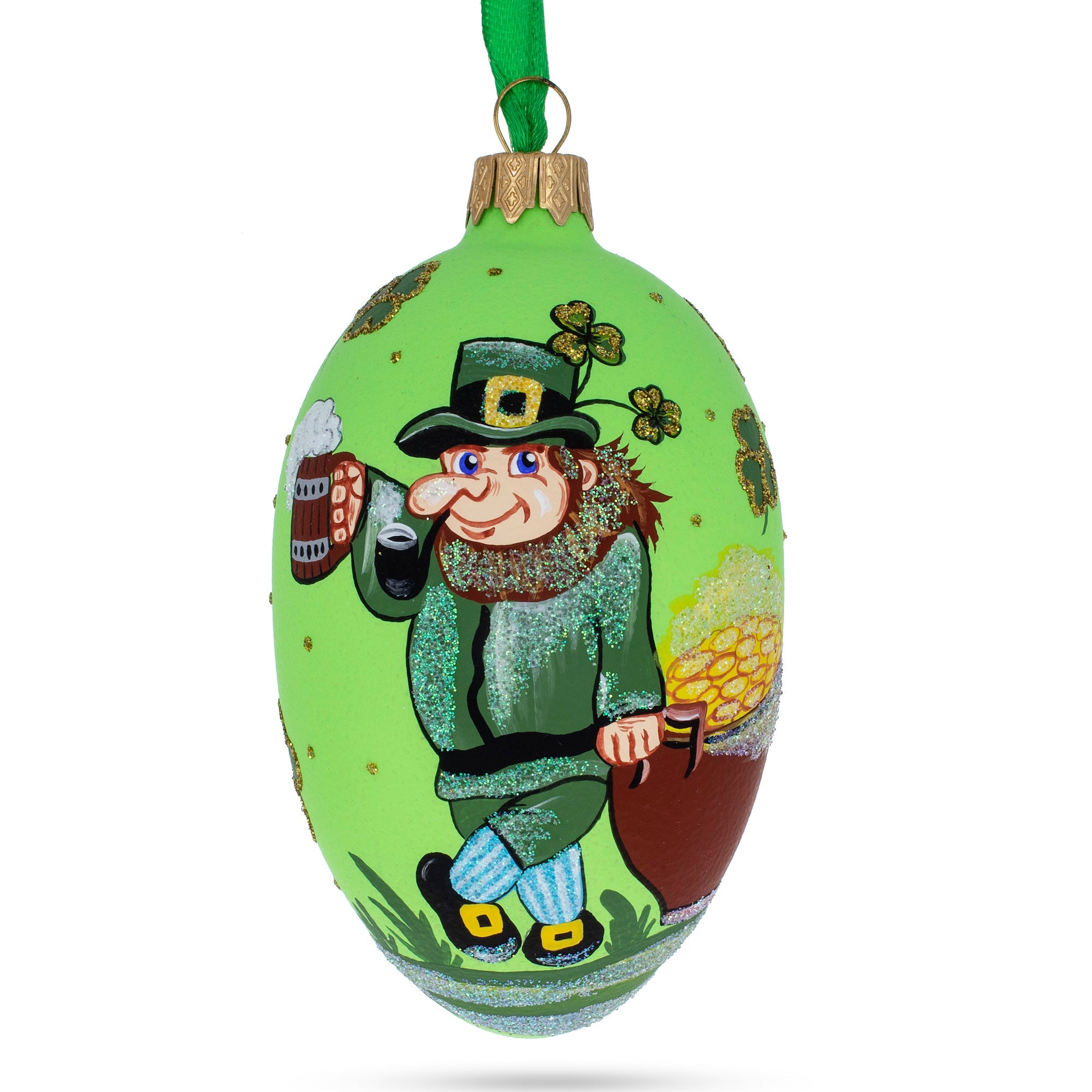 Happy St Patrick's Day Egg Glass Ornament 4 Inches