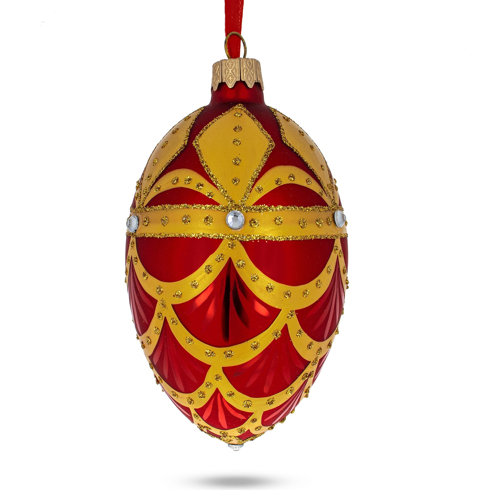 Gold Trellis On Red Egg Glass Ornament 4 Inches