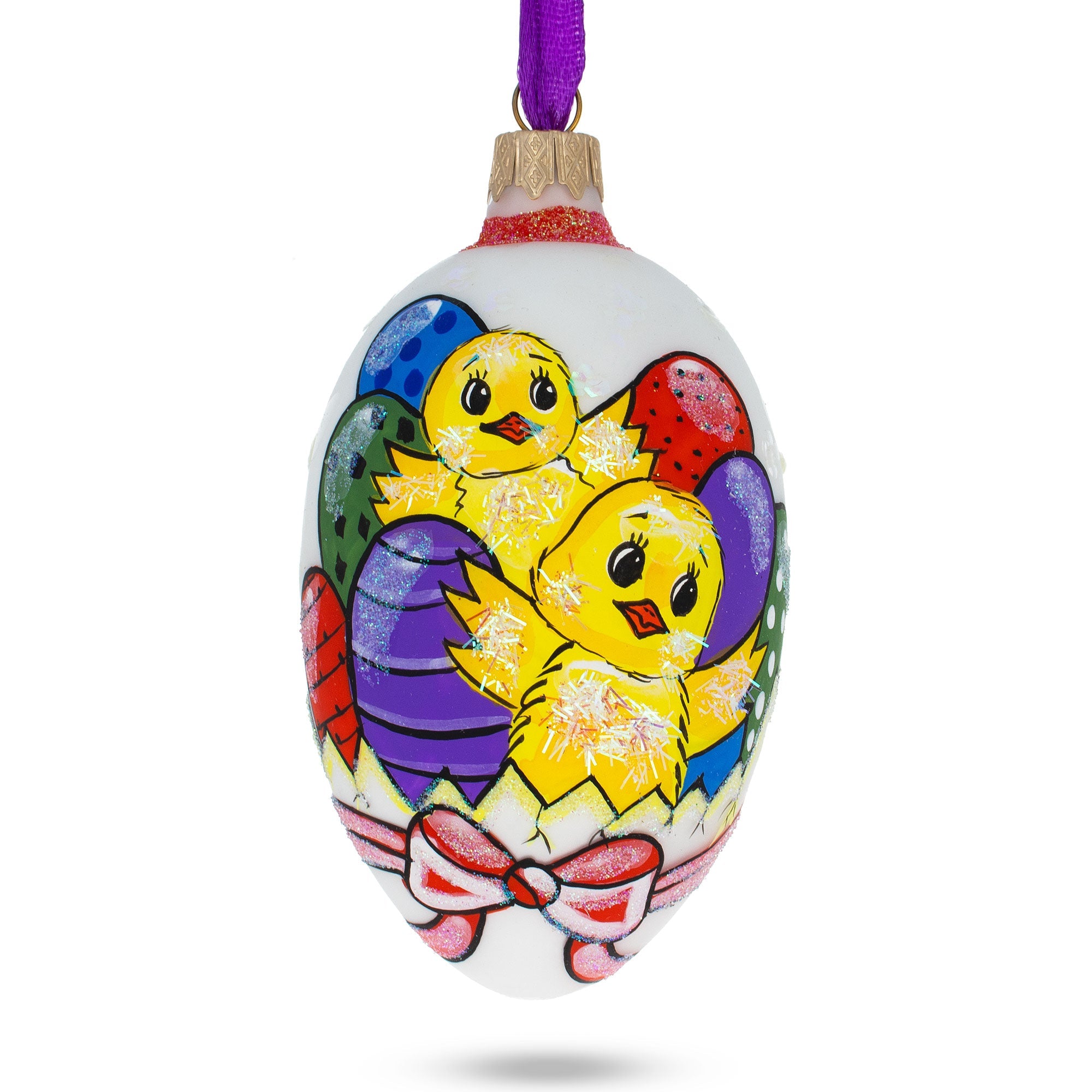 Two Chicks With Easter Egg Glass Ornament 4 Inches