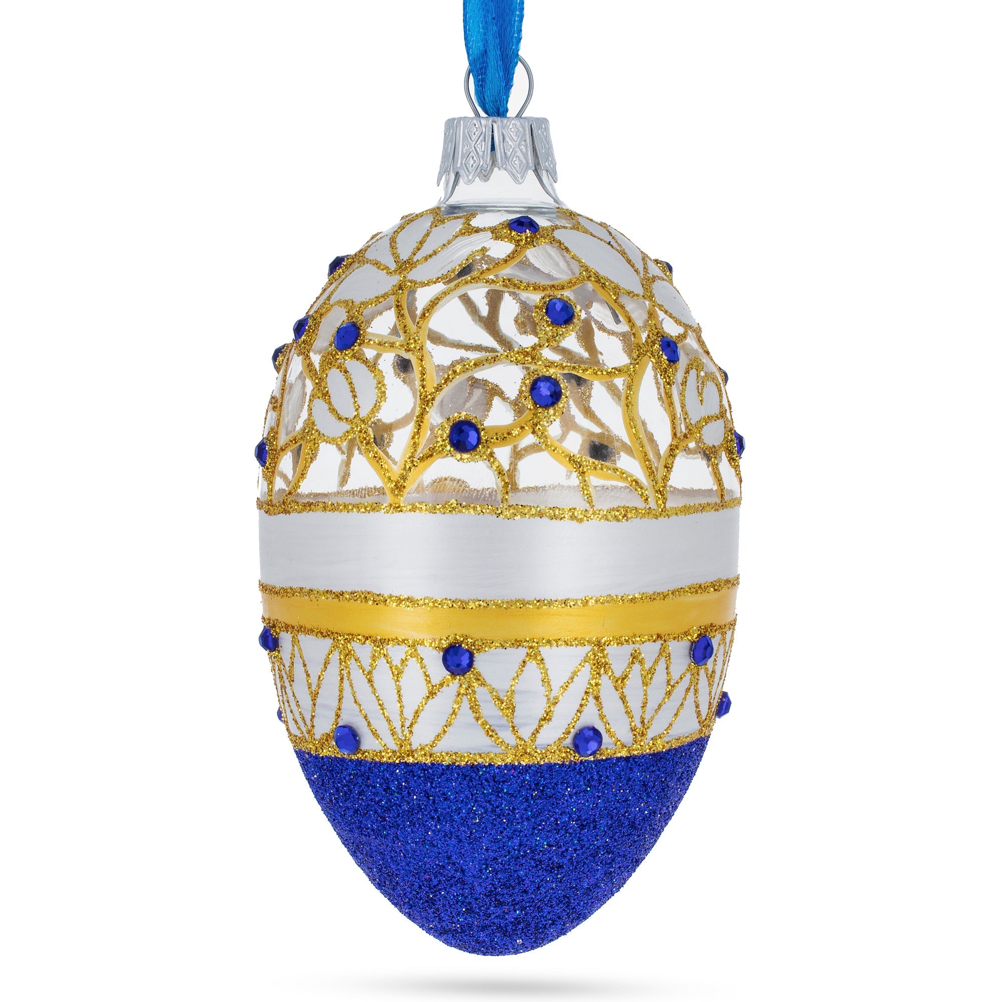 Golden Wines Jeweled Egg Glass Ornament 4 Inches