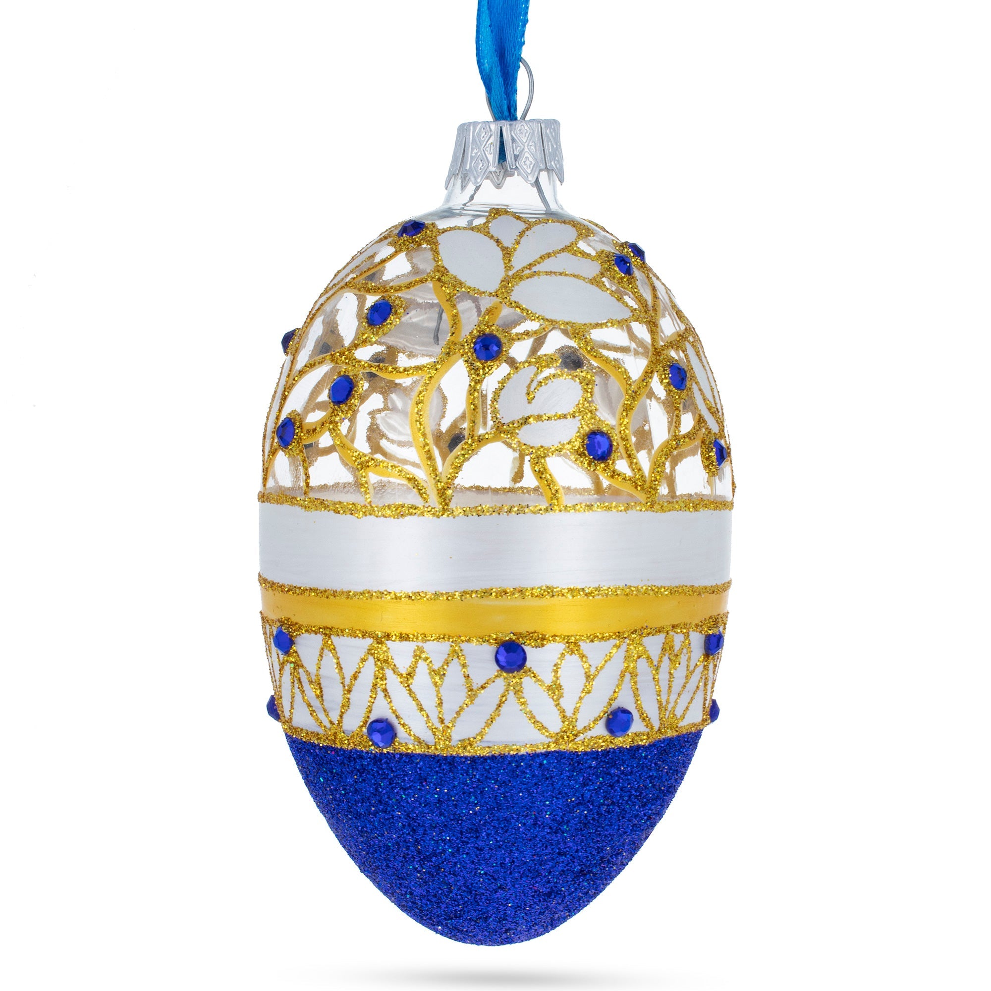 Golden Wines Jeweled Egg Glass Ornament 4 Inches