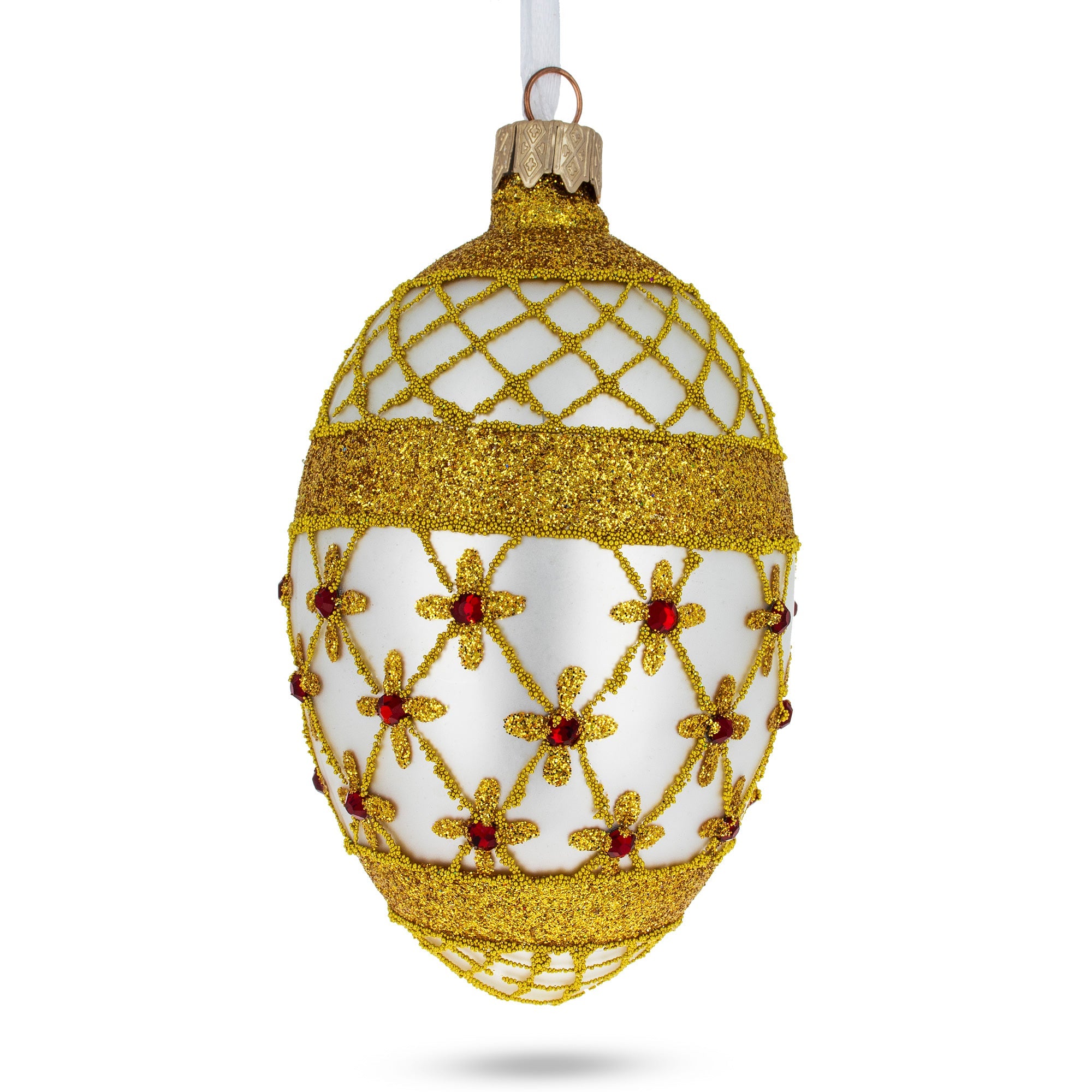 Gold Stars On Trellis Egg Glass Ornament 4 Inches