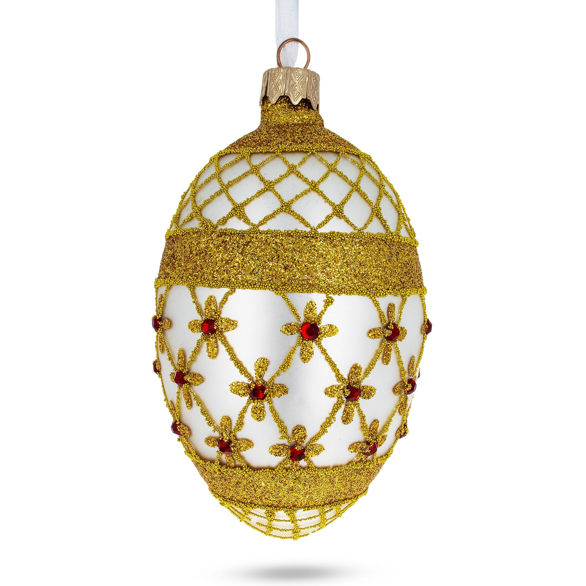 Gold Stars On Trellis Egg Glass Ornament 4 Inches