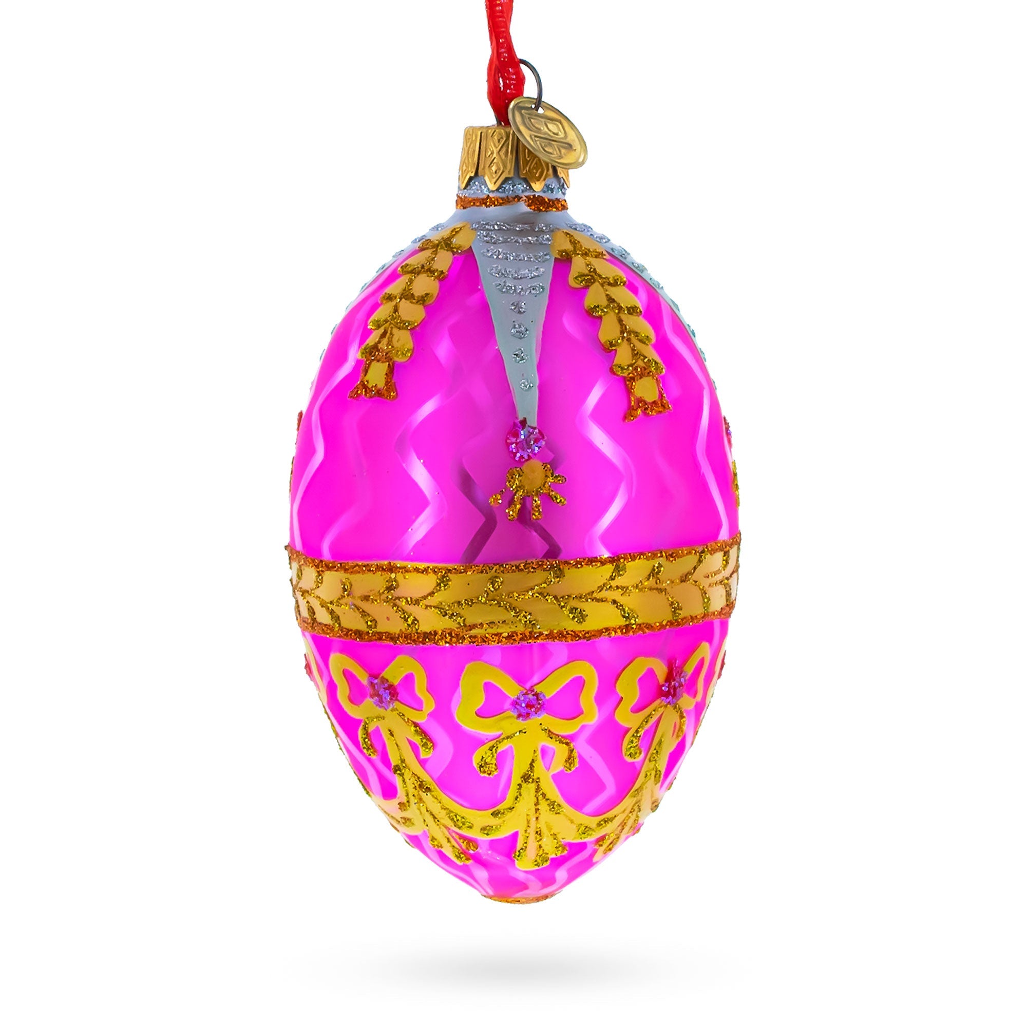 Golden Garlands On Pink Egg Glass Ornament 4 Inches