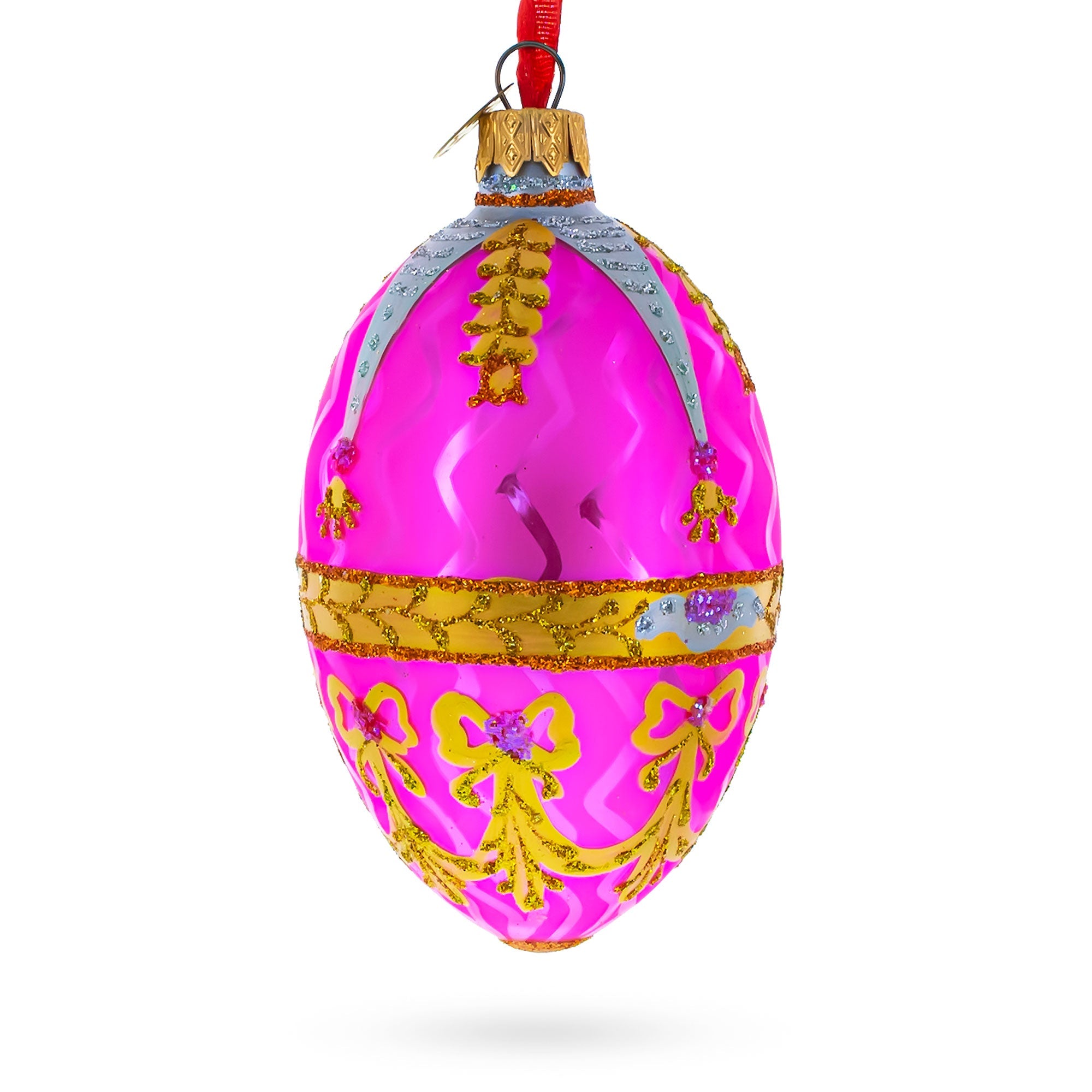 Golden Garlands On Pink Egg Glass Ornament 4 Inches