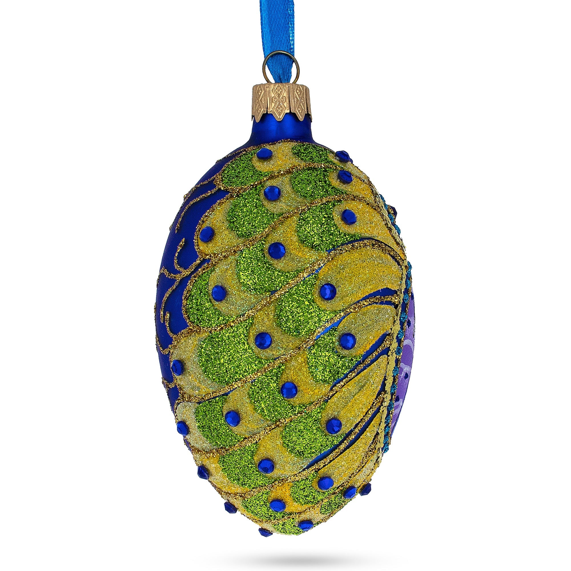 Peacock Glass Egg Ornament 4 Inches