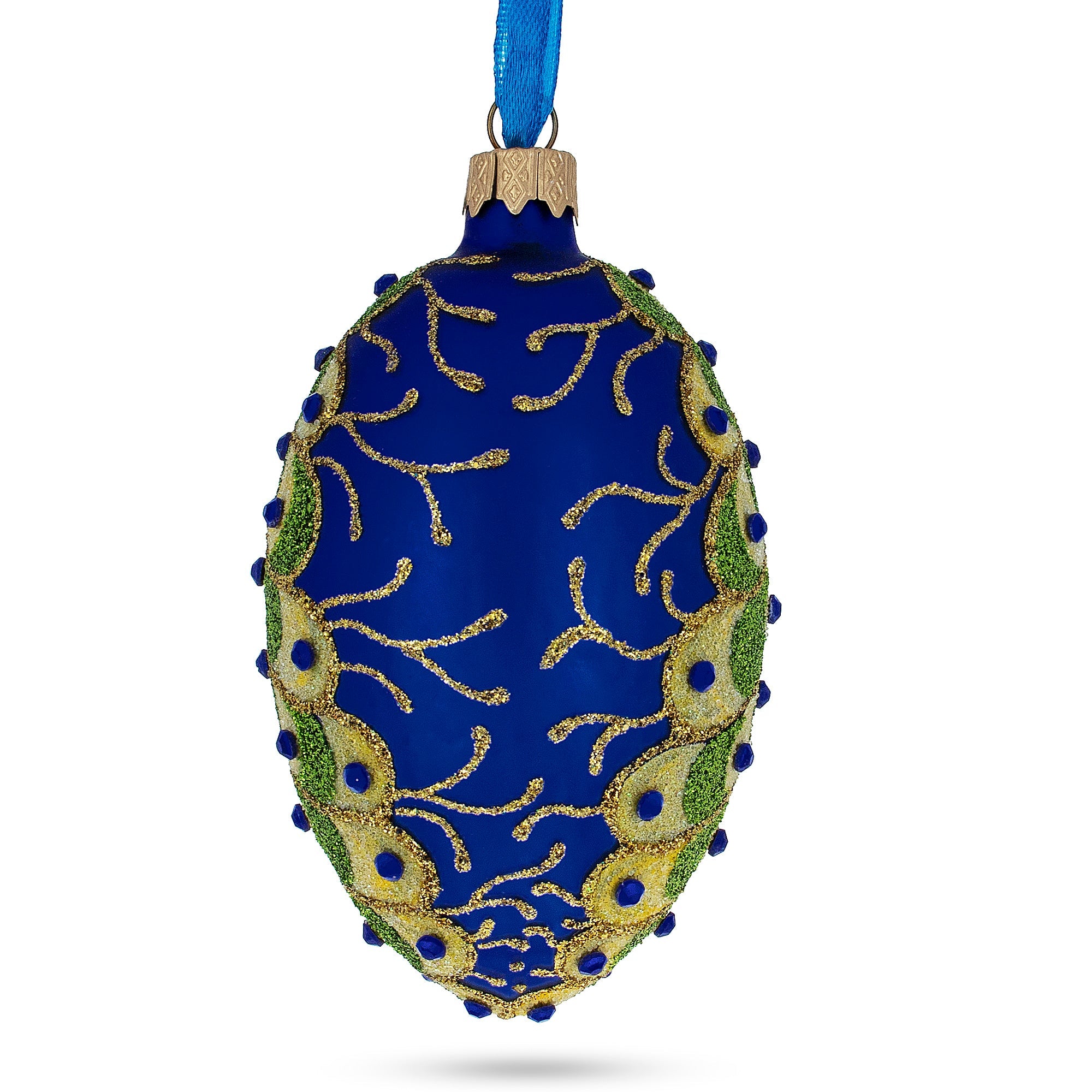 Peacock Glass Egg Ornament 4 Inches