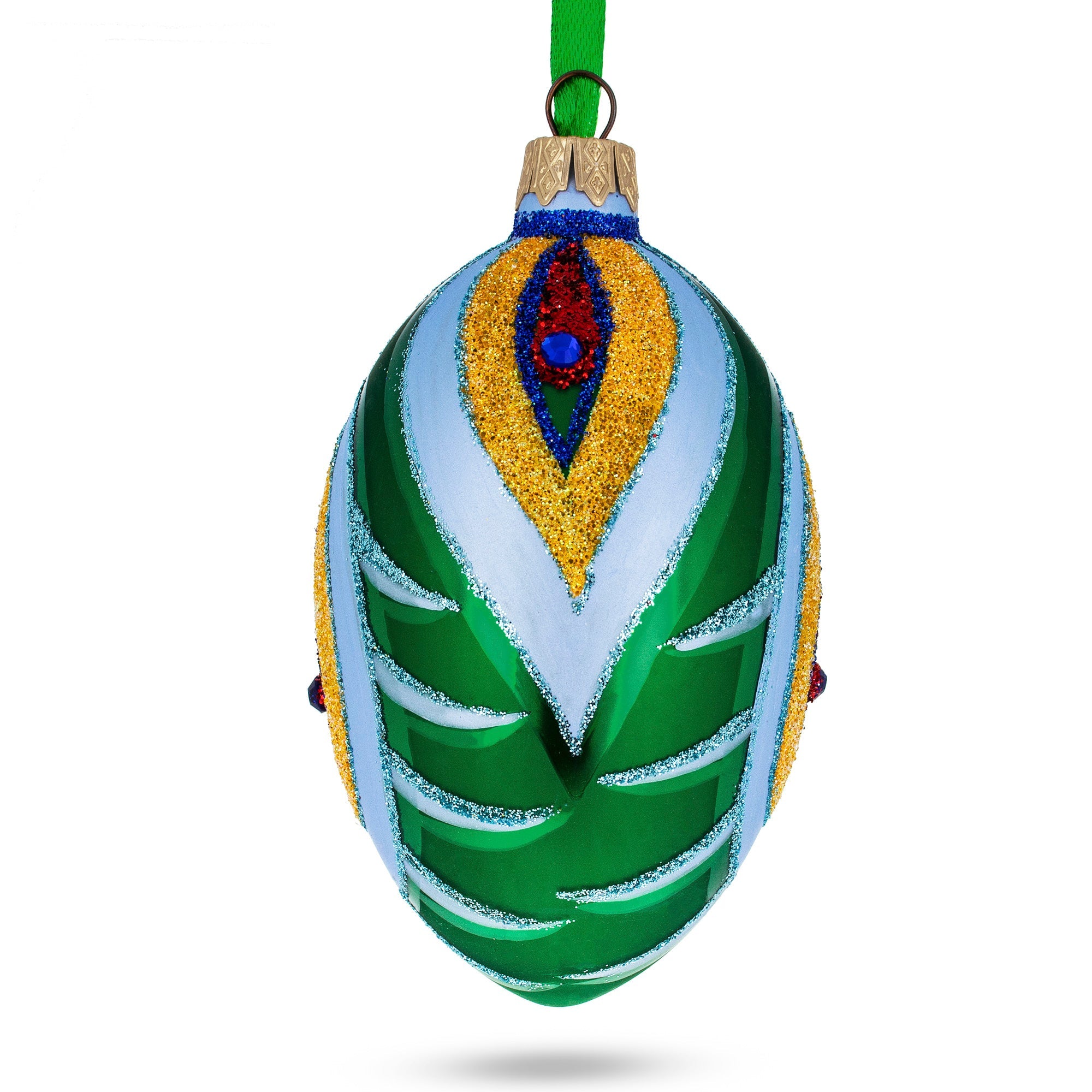 Peacock Feather Glass Egg Ornament 4 Inches